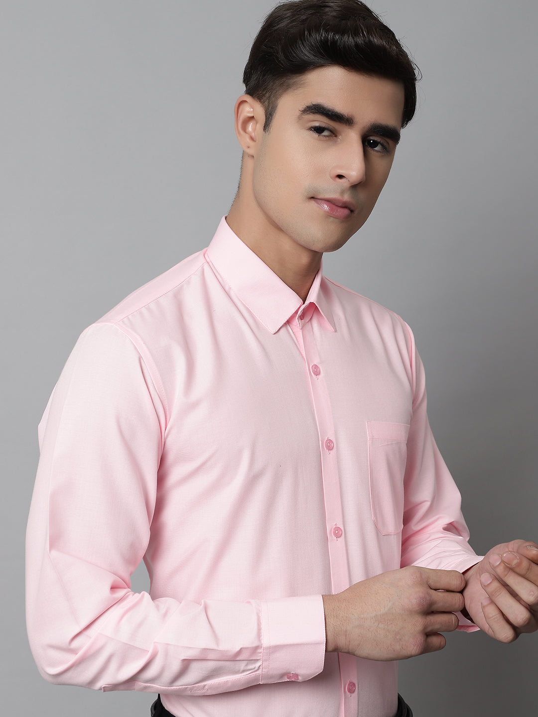 Indian Needle Men's Cotton Solid Light Pink Formal Shirt's ( SF 361Light-Pink )