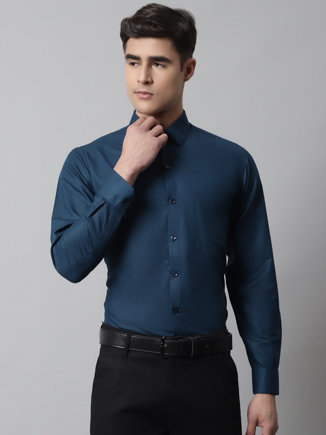 Indian Needle Men's Cotton Solid Teal Blue Formal Shirt's ( SF 361Teal )