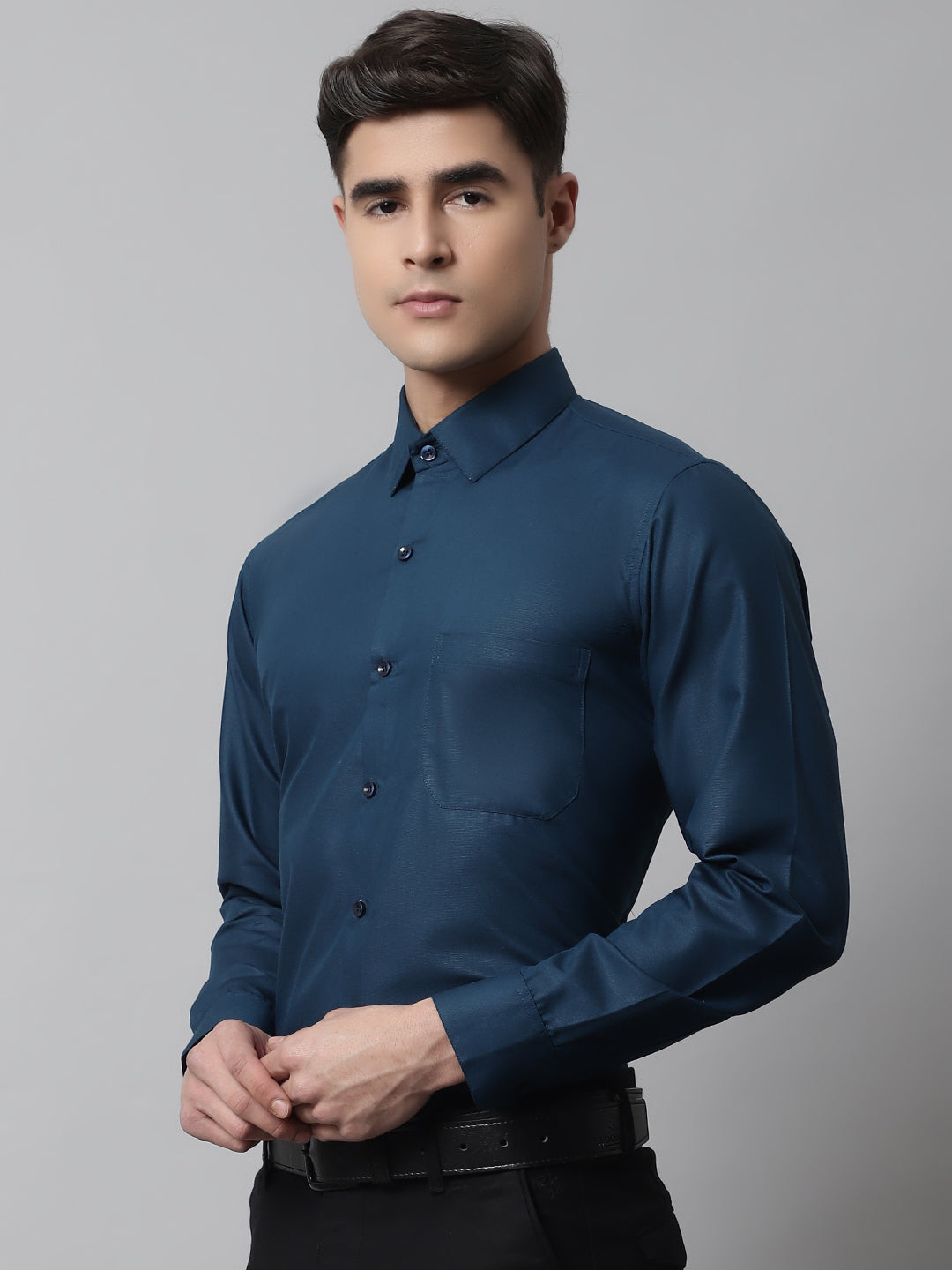 Indian Needle Men's Cotton Solid Teal Blue Formal Shirt's ( SF 361Teal )