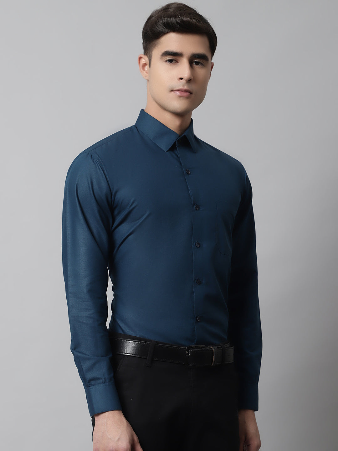 Indian Needle Men's Cotton Solid Teal Blue Formal Shirt's ( SF 361Teal )