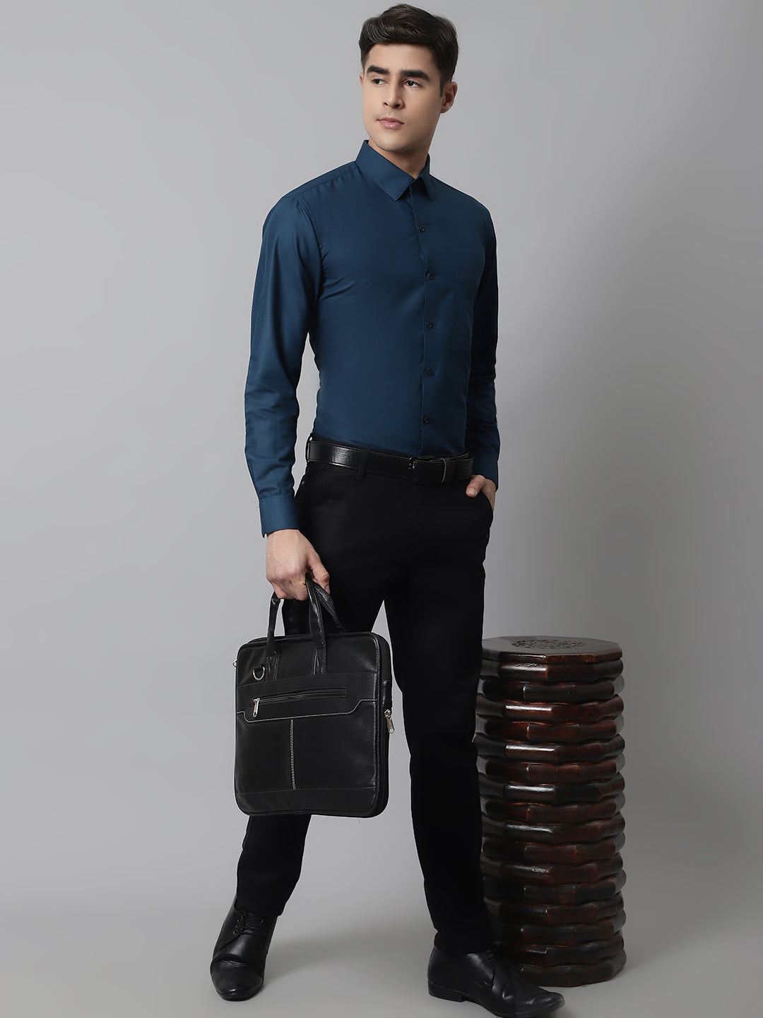Indian Needle Men's Cotton Solid Teal Blue Formal Shirt's ( SF 361Teal )