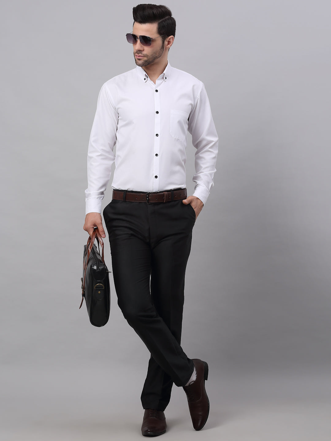 Indian Needle Men's Cotton Solid Button Down Formal Shirts