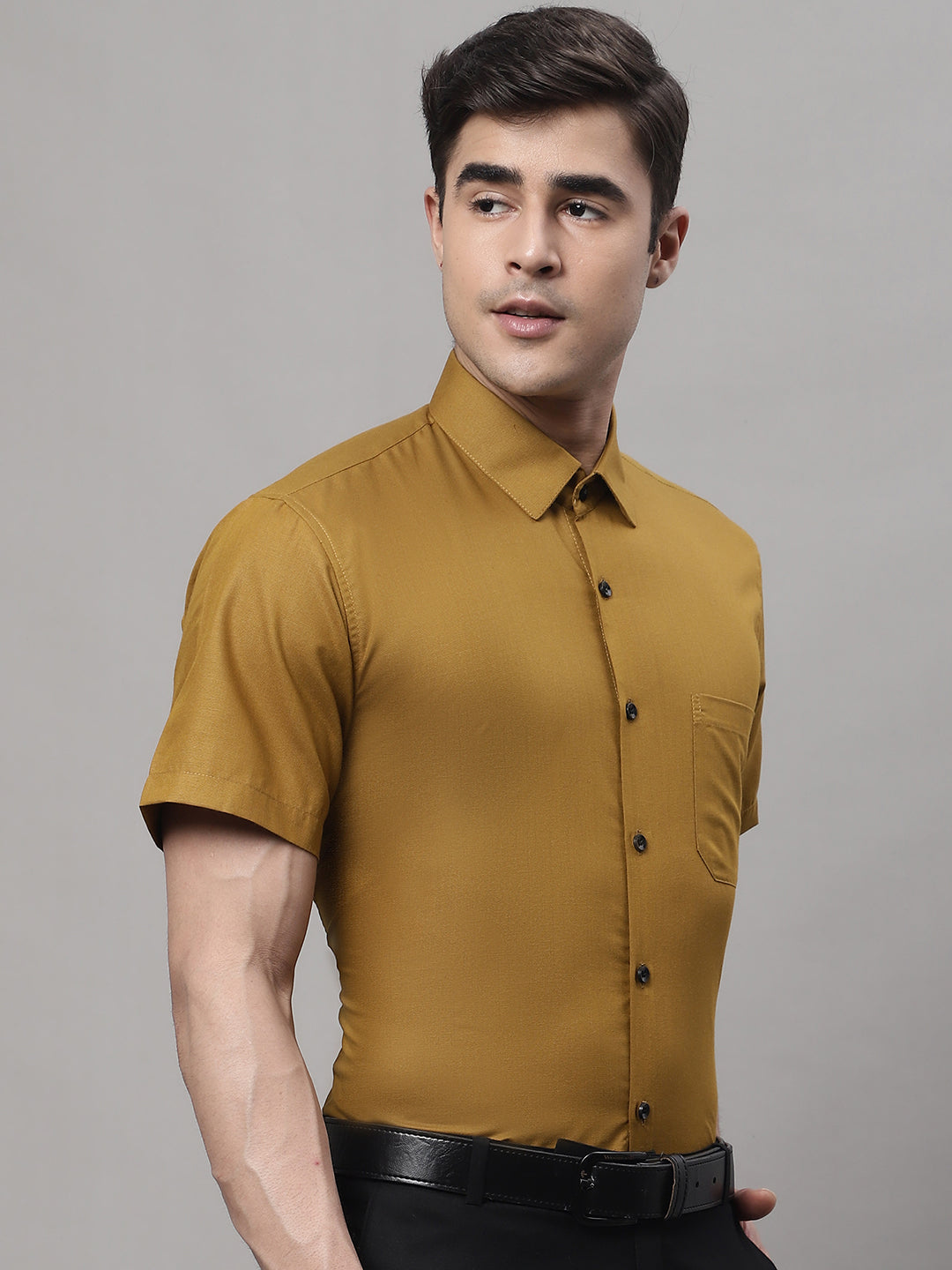 Indian Needle Men's Cotton Half Sleeves Solid Formal Shirts