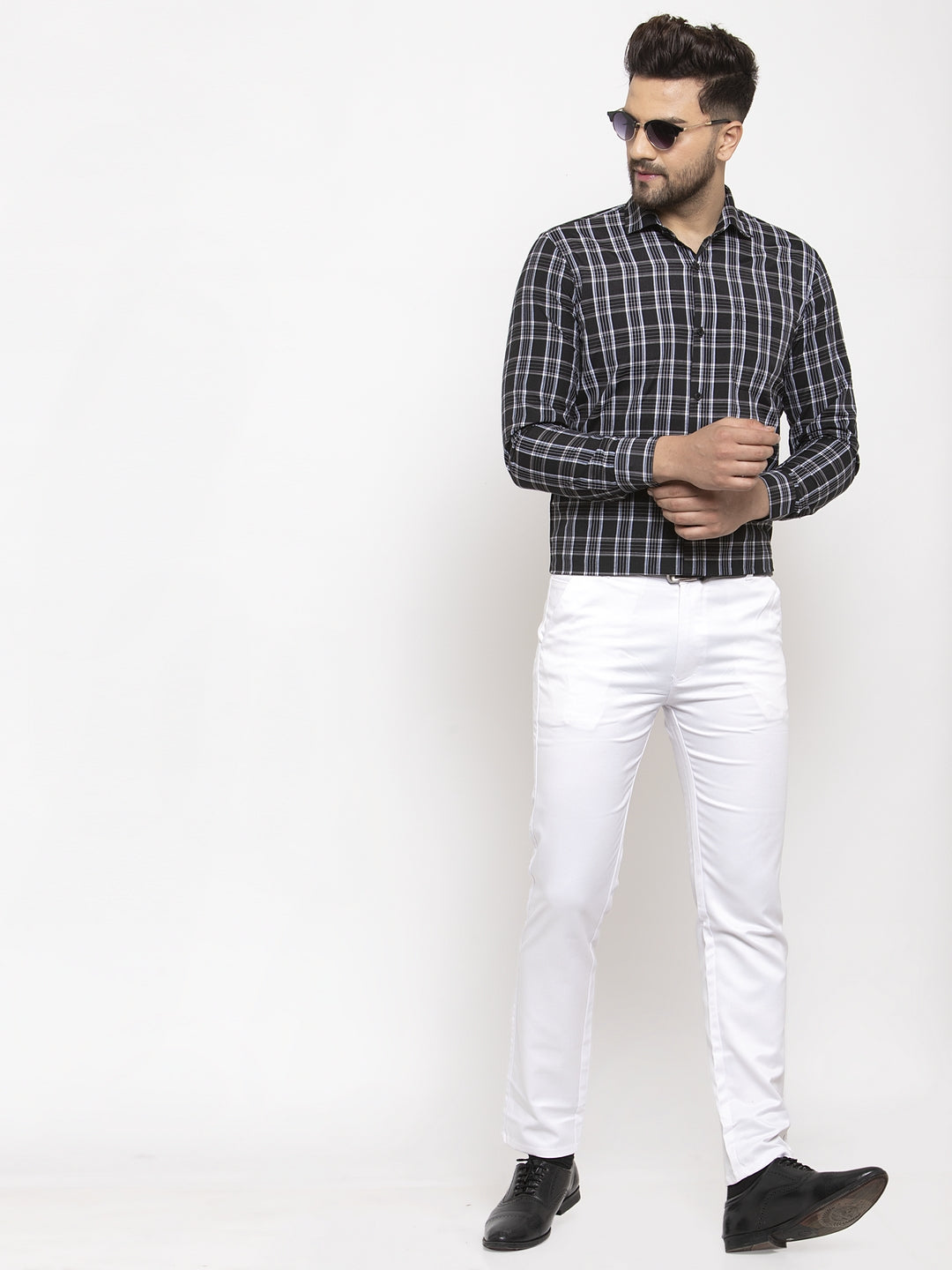 Indian Needle Black Men's Cotton Checked Formal Shirt's ( SF 764Black )