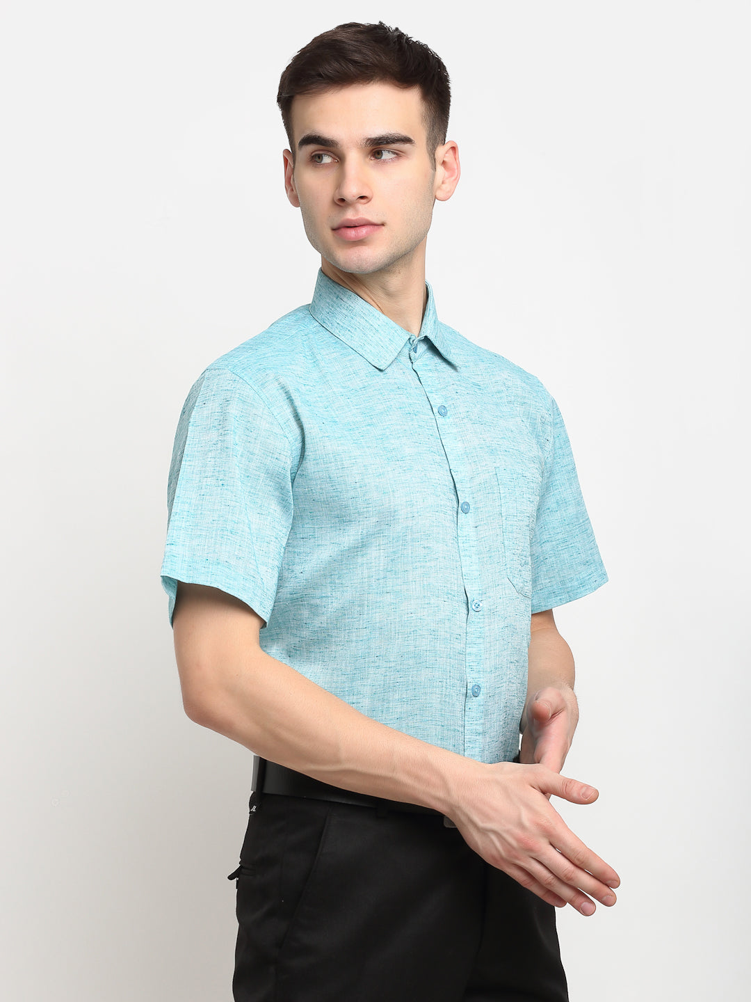 Indian Needle Green Men's Solid Cotton Half Sleeves Formal Shirt ( SF 783Green )