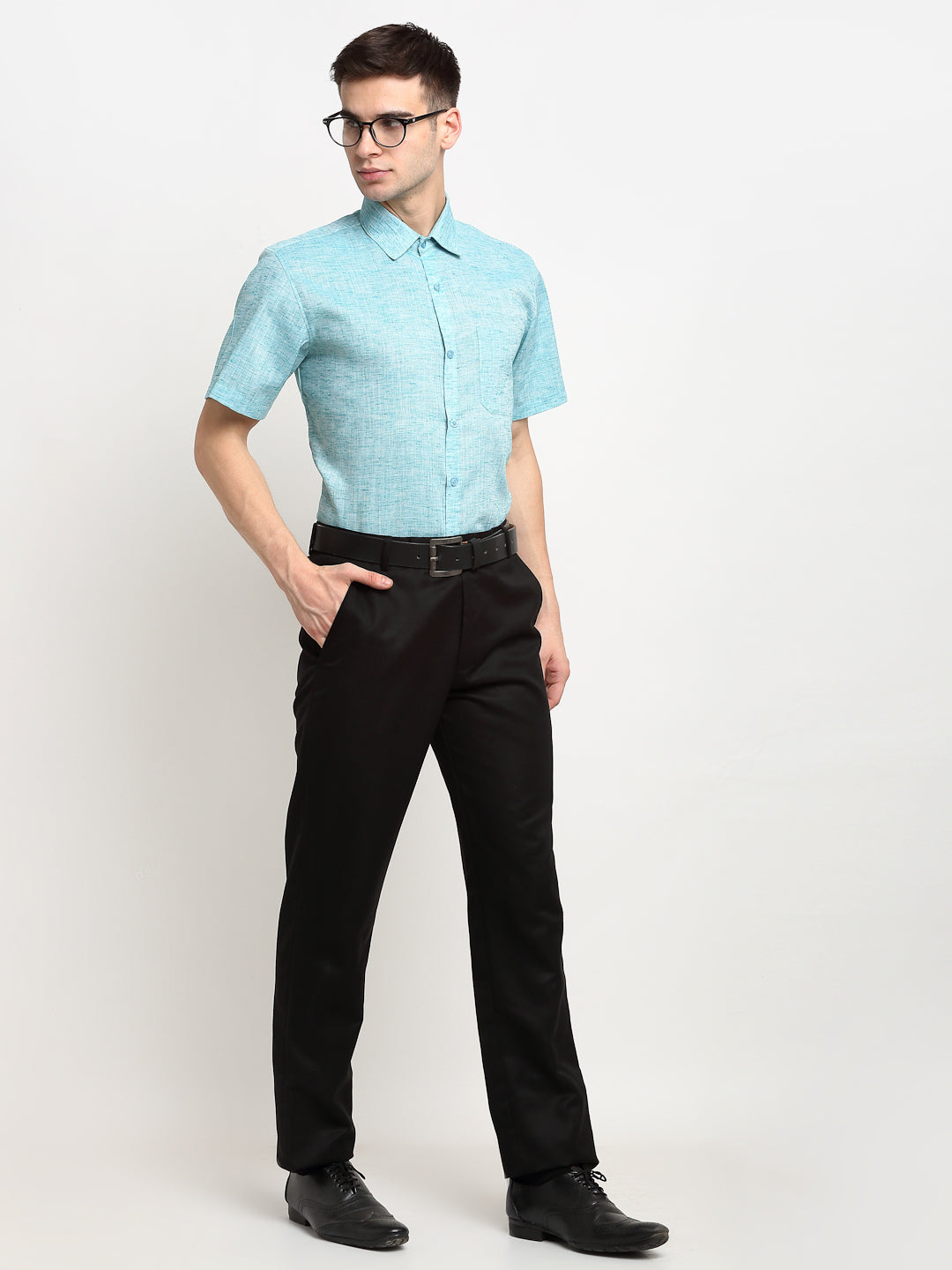 Indian Needle Green Men's Solid Cotton Half Sleeves Formal Shirt ( SF 783Green )