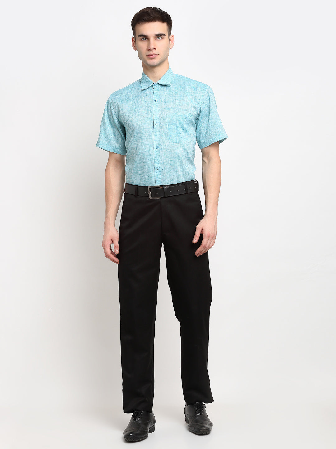 Indian Needle Green Men's Solid Cotton Half Sleeves Formal Shirt ( SF 783Green )