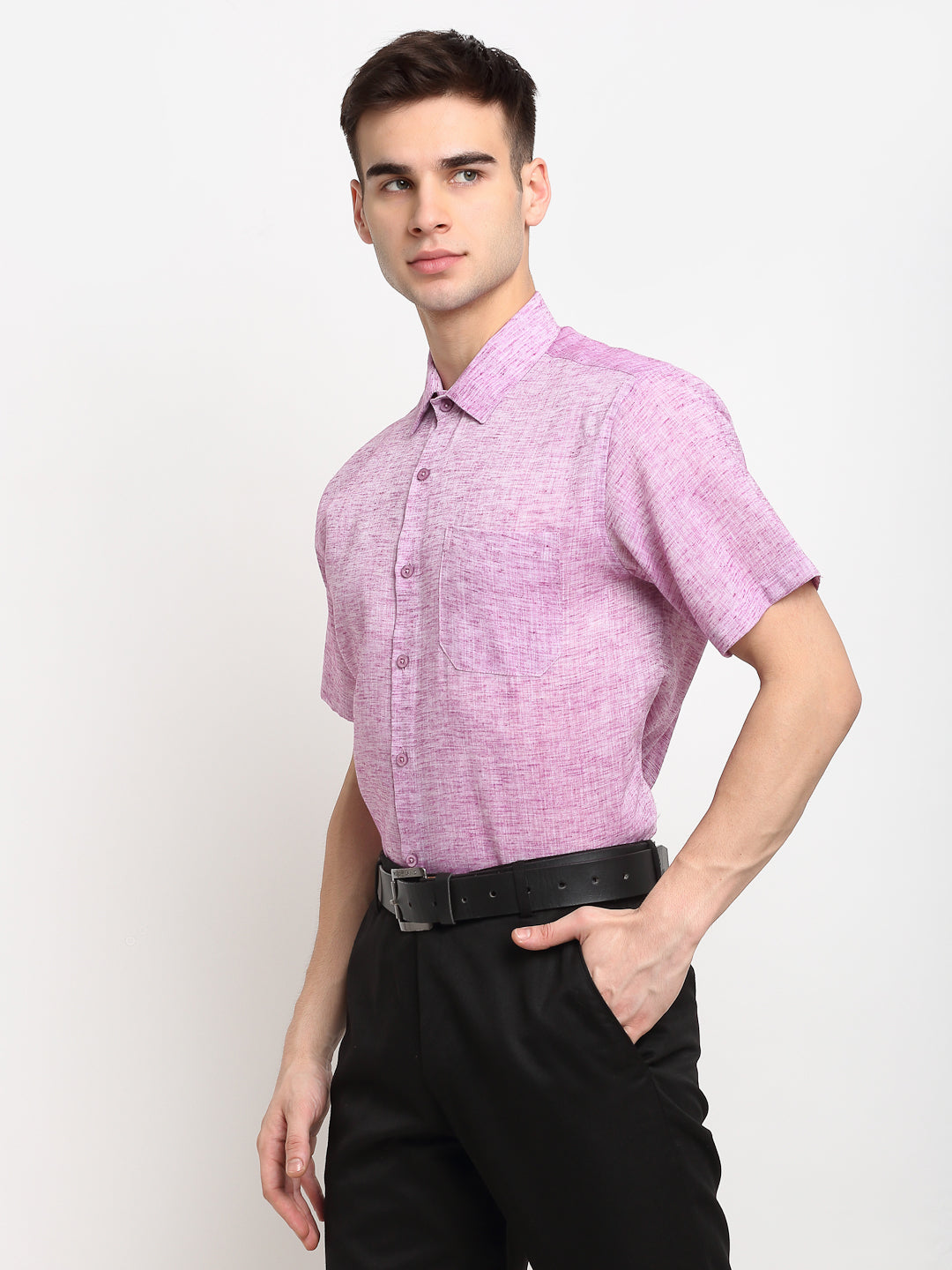 Indian Needle Purple Men's Solid Cotton Half Sleeves Formal Shirt ( SF 783Purple )