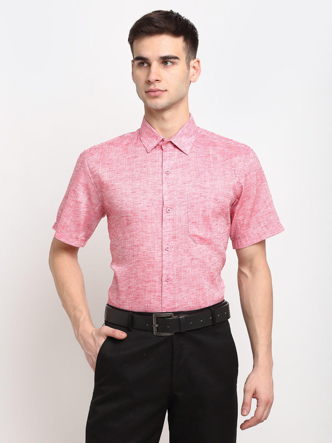 Indian Needle Red Men's Solid Cotton Half Sleeves Formal Shirt ( SF 783Red )