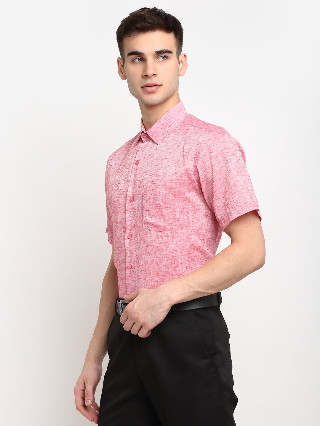 Indian Needle Red Men's Solid Cotton Half Sleeves Formal Shirt ( SF 783Red )