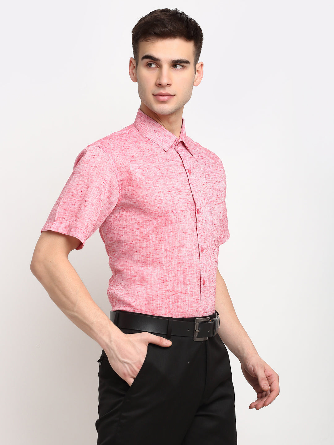 Indian Needle Red Men's Solid Cotton Half Sleeves Formal Shirt ( SF 783Red )