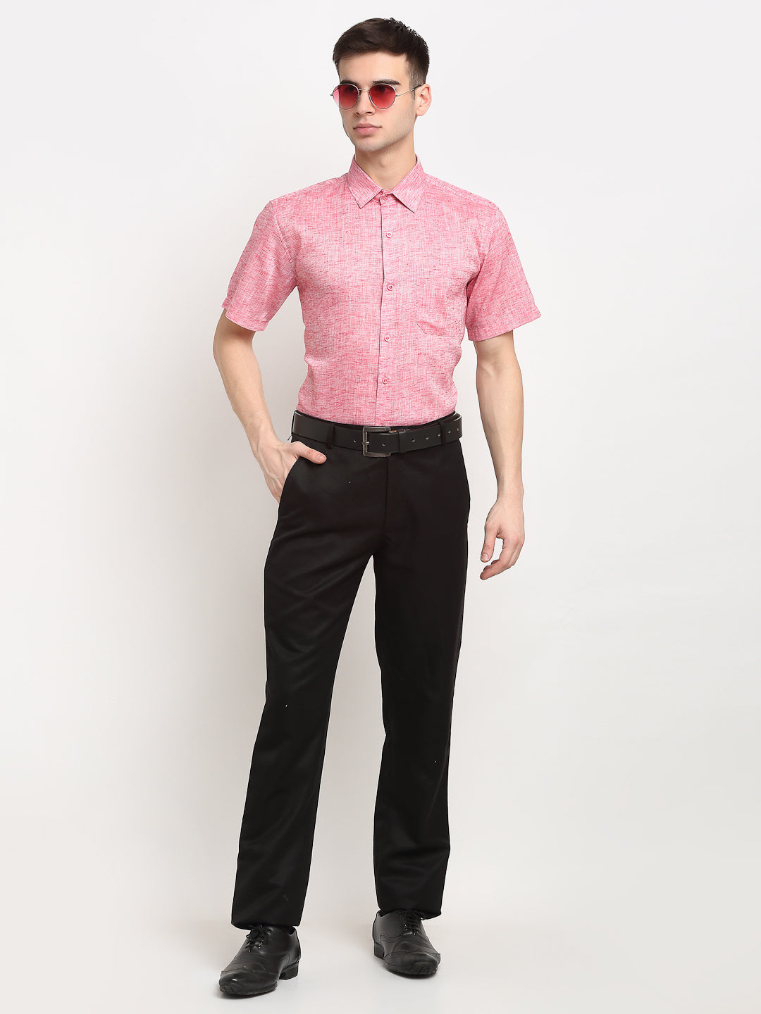 Indian Needle Red Men's Solid Cotton Half Sleeves Formal Shirt ( SF 783Red )