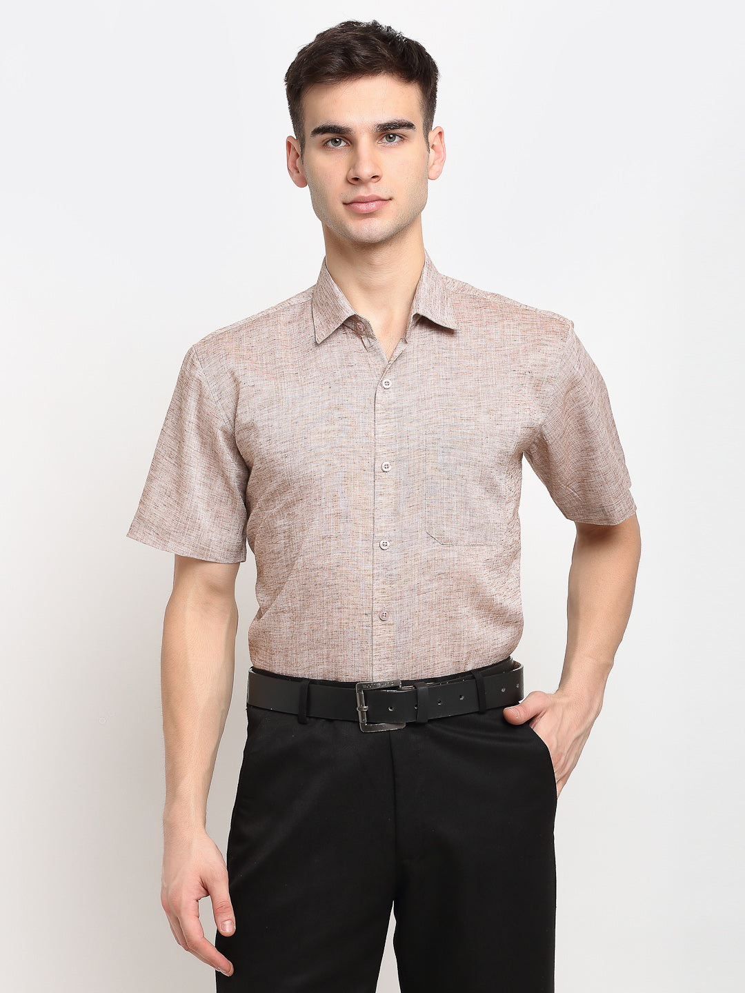 Indian Needle Rust Men's Solid Cotton Half Sleeves Formal Shirt ( SF 783Rust )