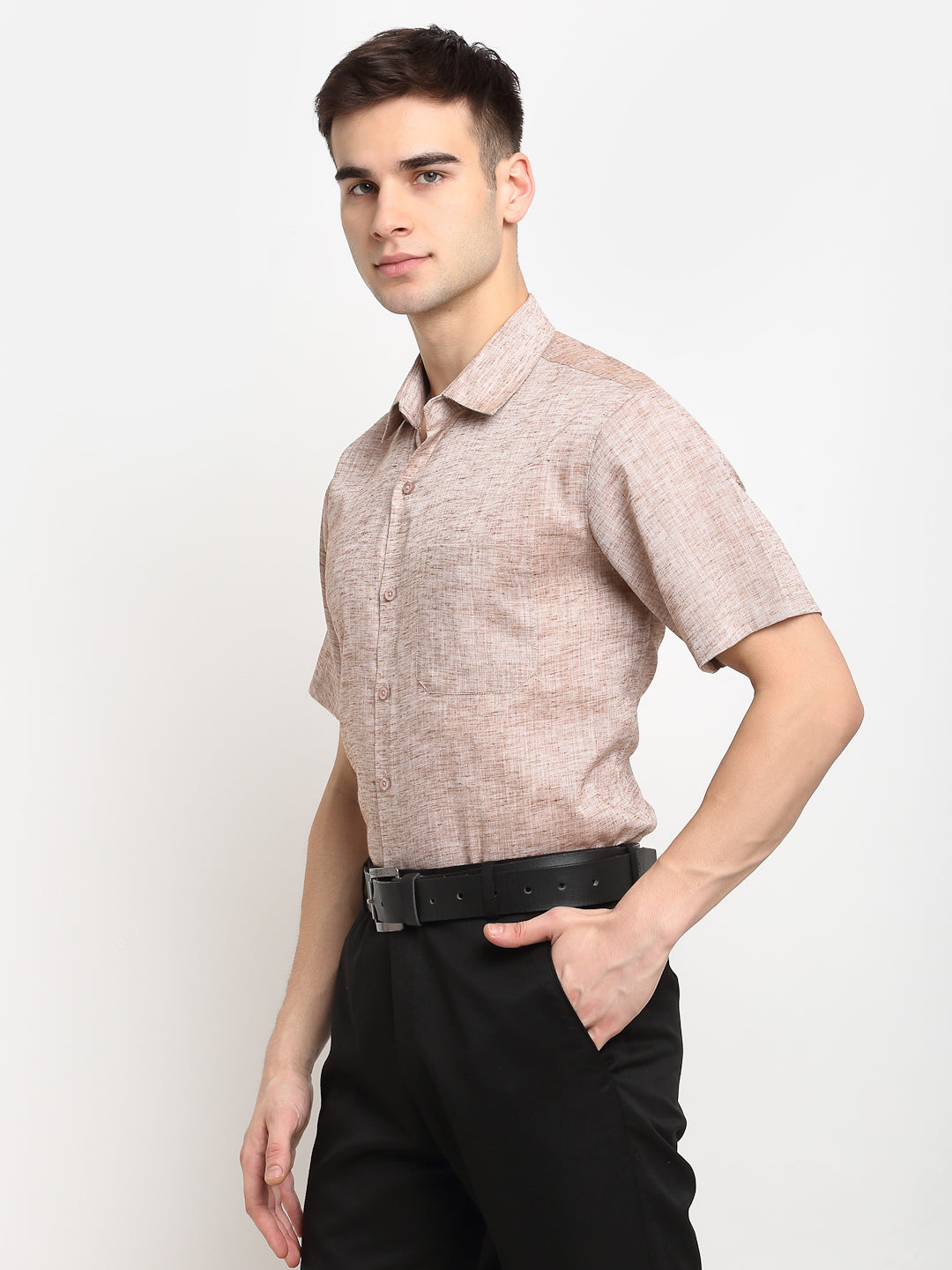 Indian Needle Rust Men's Solid Cotton Half Sleeves Formal Shirt ( SF 783Rust )