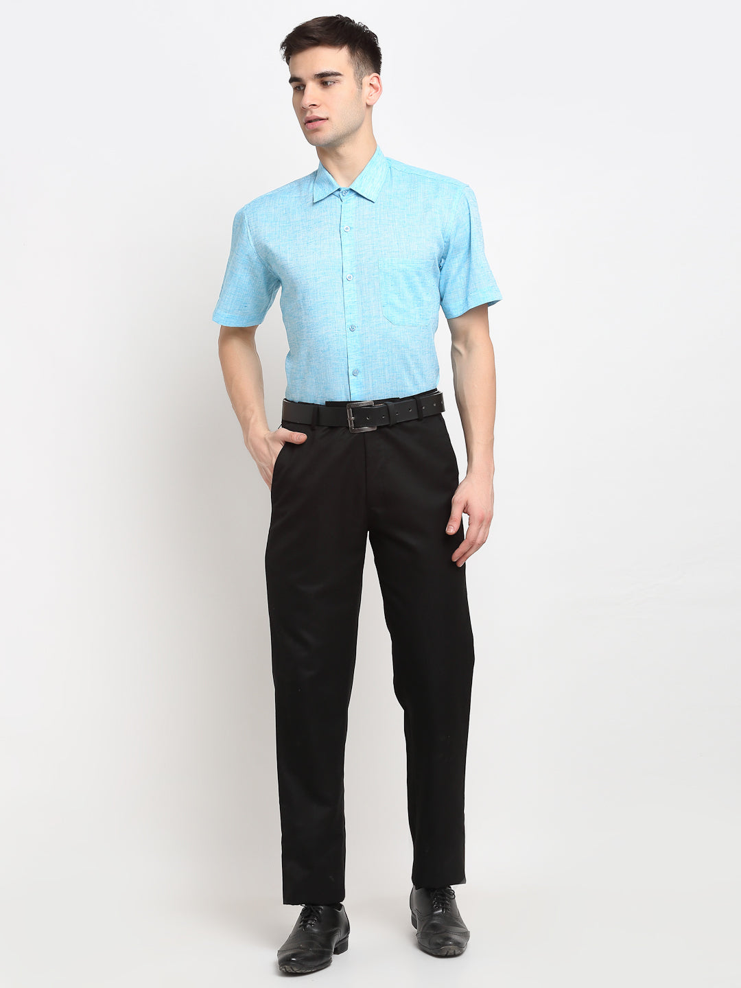 Indian Needle Blue Men's Solid Cotton Half Sleeves Formal Shirt ( SF 783Sky )