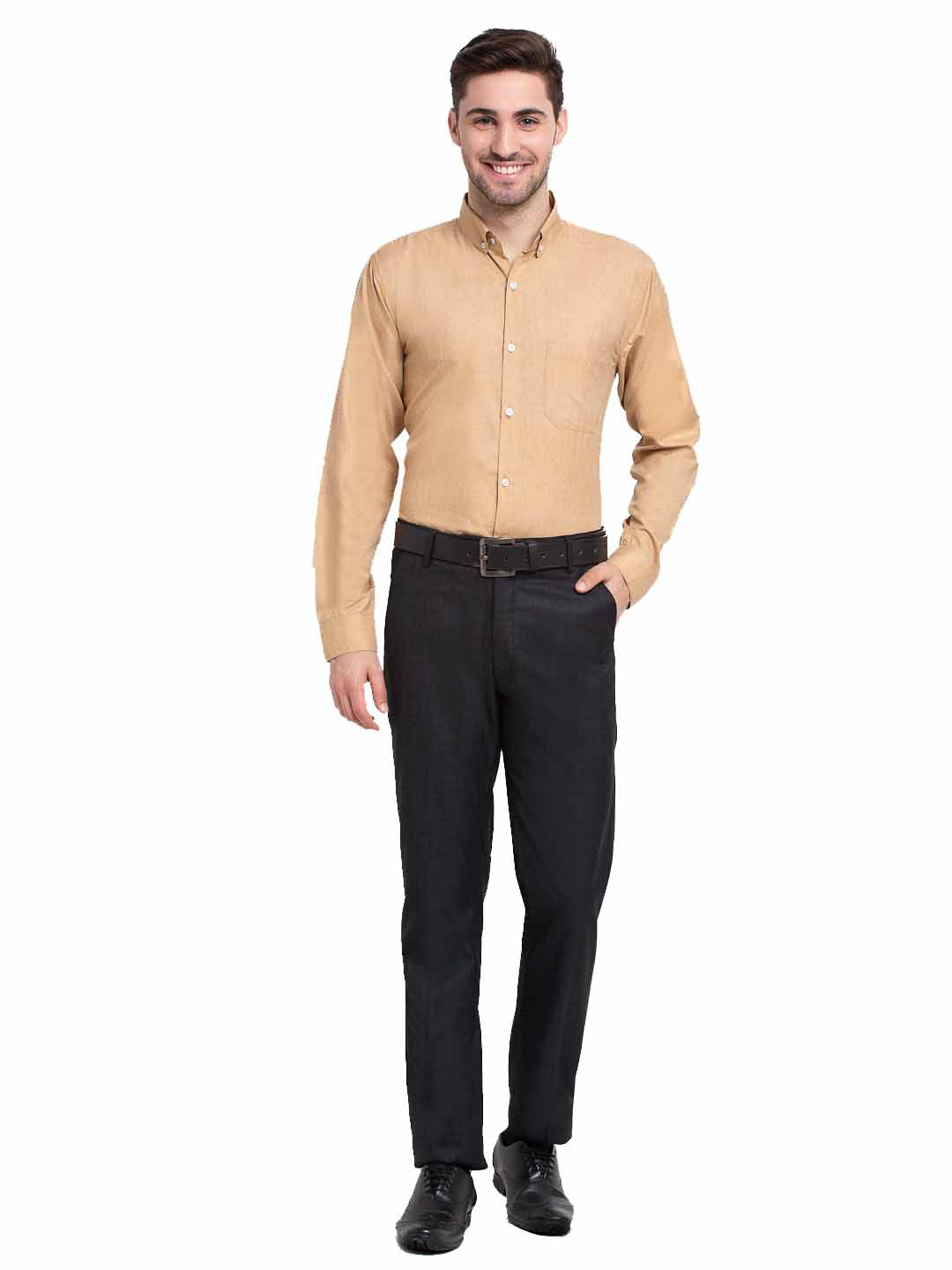 Indian Needle Beige Men's Button Down Collar Cotton Formal Shirt ( SF 785Beige )