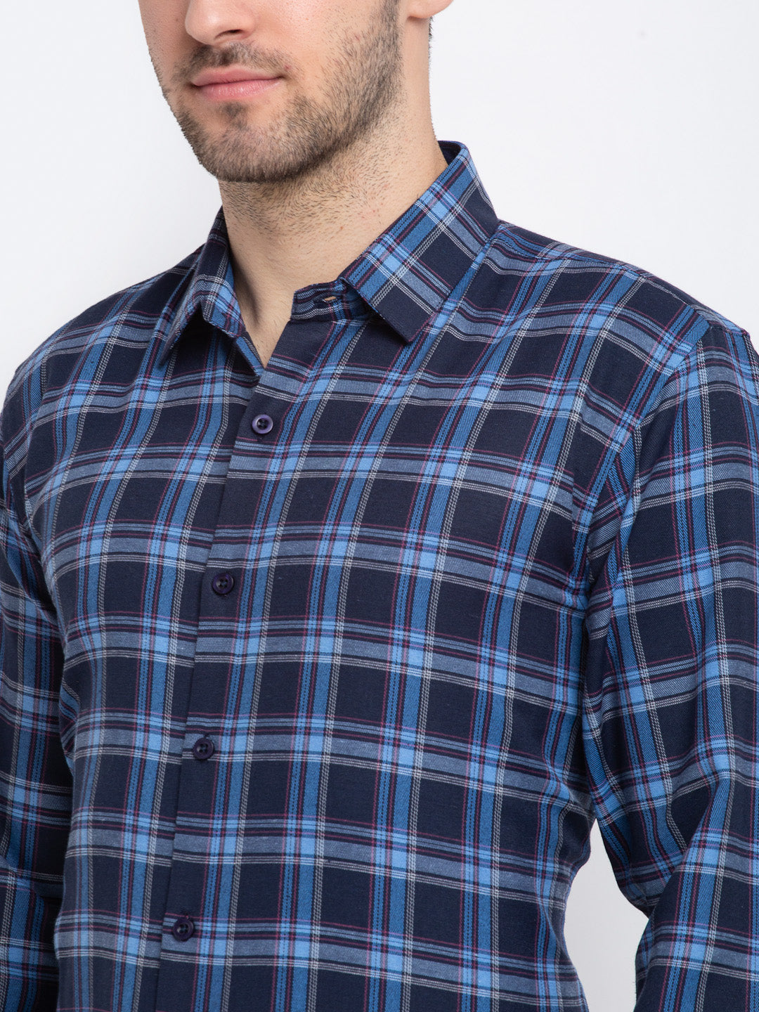 Indian Needle Blue Men's Checked Cotton Formal Shirt ( SF 786Blue )