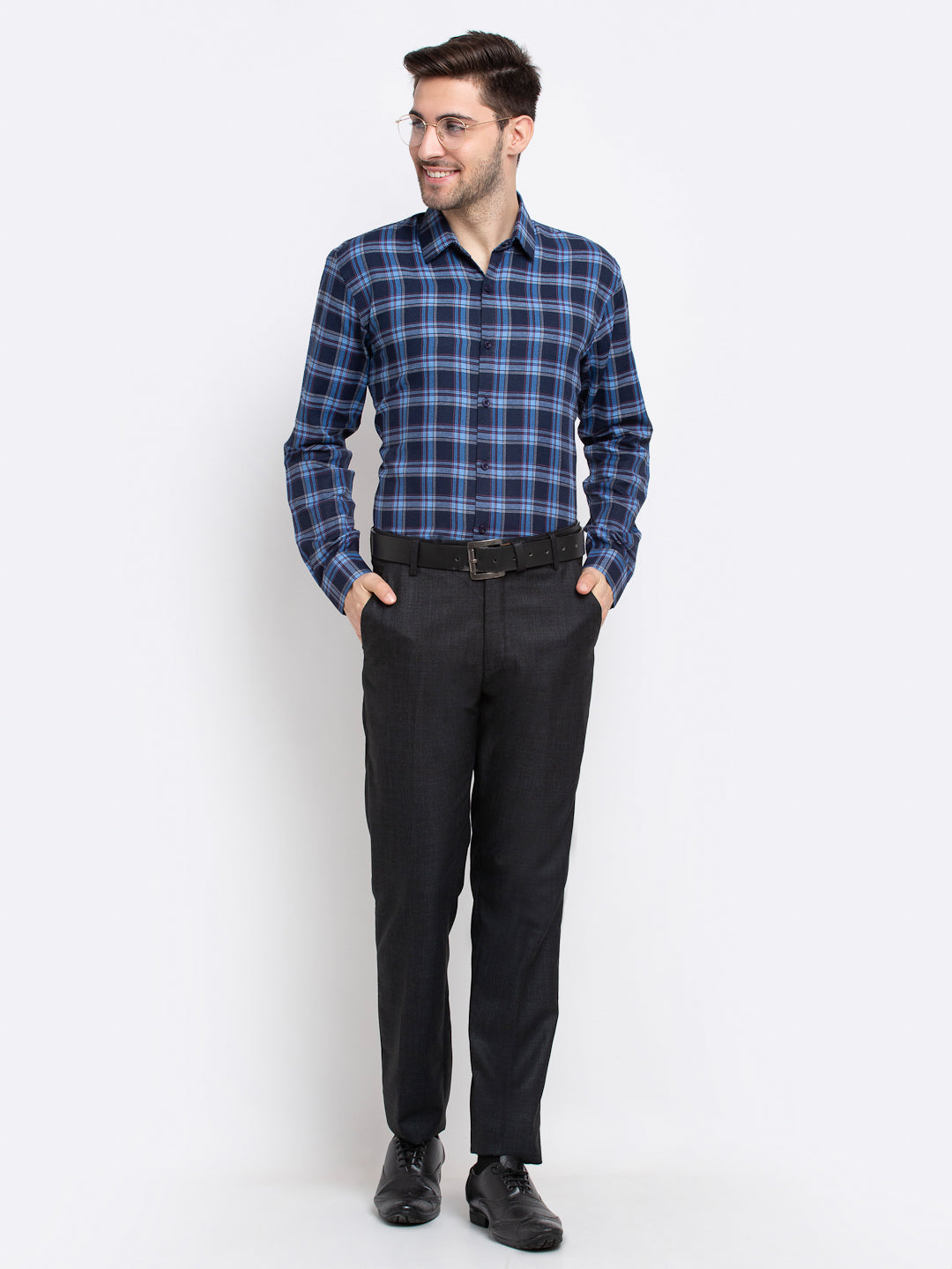 Indian Needle Blue Men's Checked Cotton Formal Shirt ( SF 786Blue )