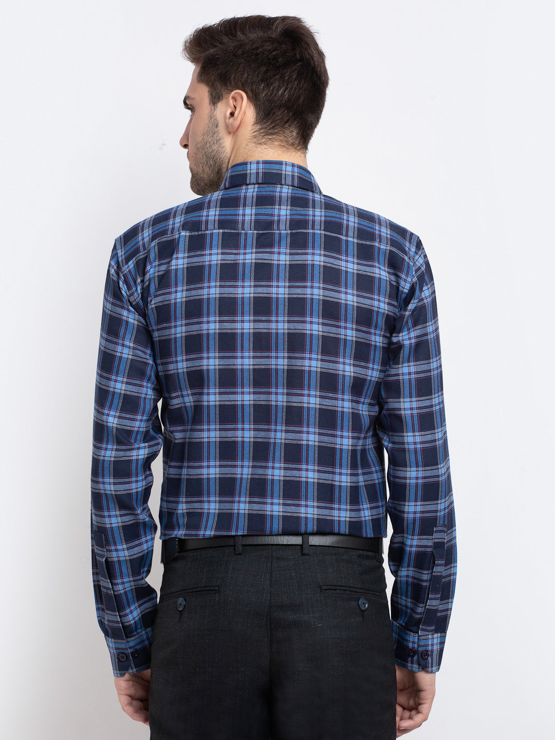 Indian Needle Blue Men's Checked Cotton Formal Shirt ( SF 786Blue )