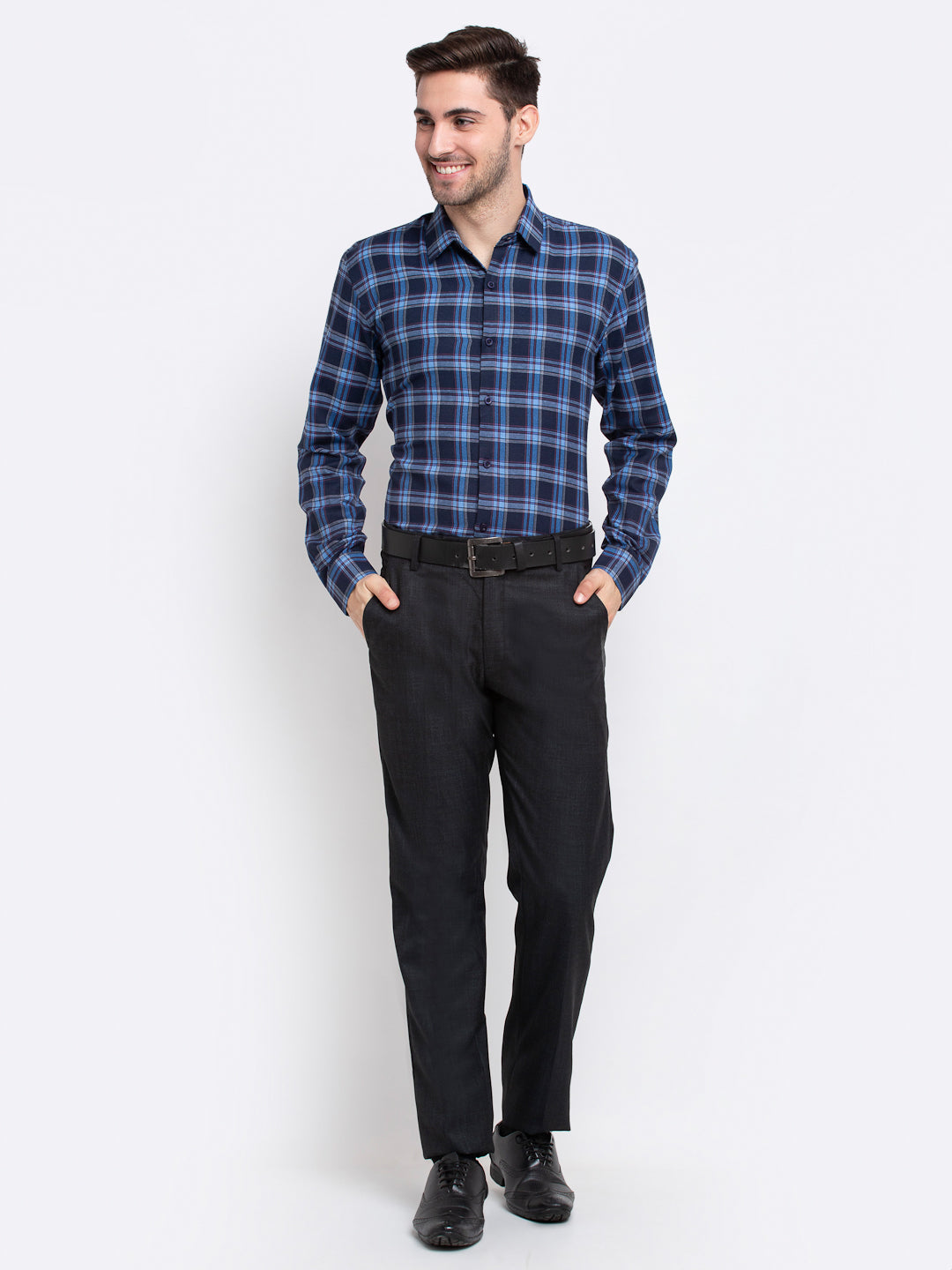 Indian Needle Blue Men's Checked Cotton Formal Shirt ( SF 786Blue )