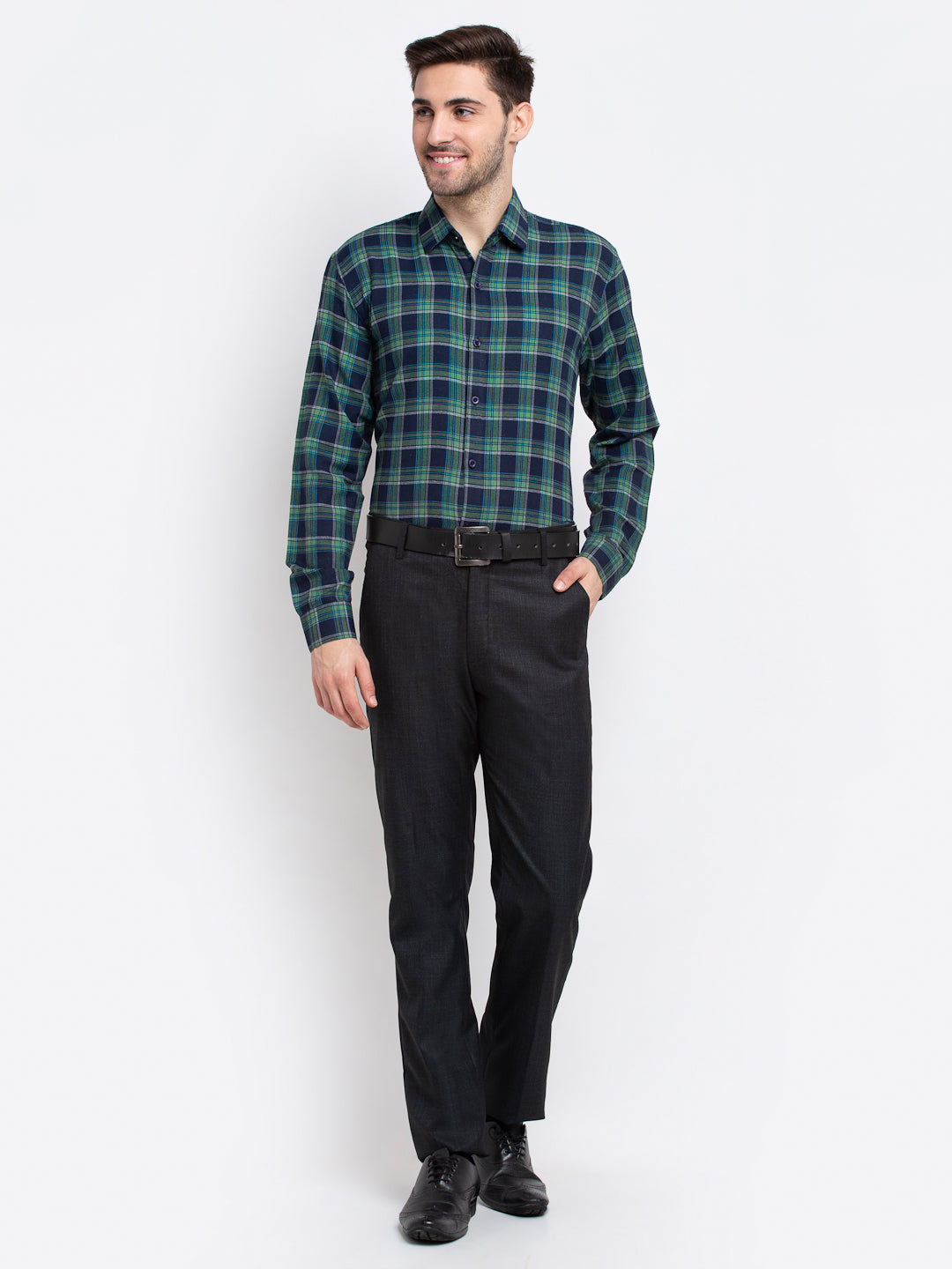 Indian Needle Green Men's Checked Cotton Formal Shirt ( SF 786Green )