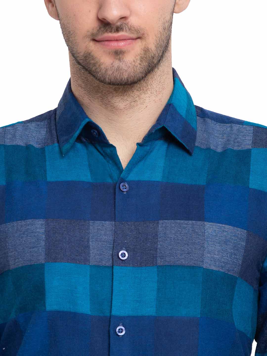 Indian Needle Blue Men's Checked Cotton Formal Shirt ( SF 787Blue )