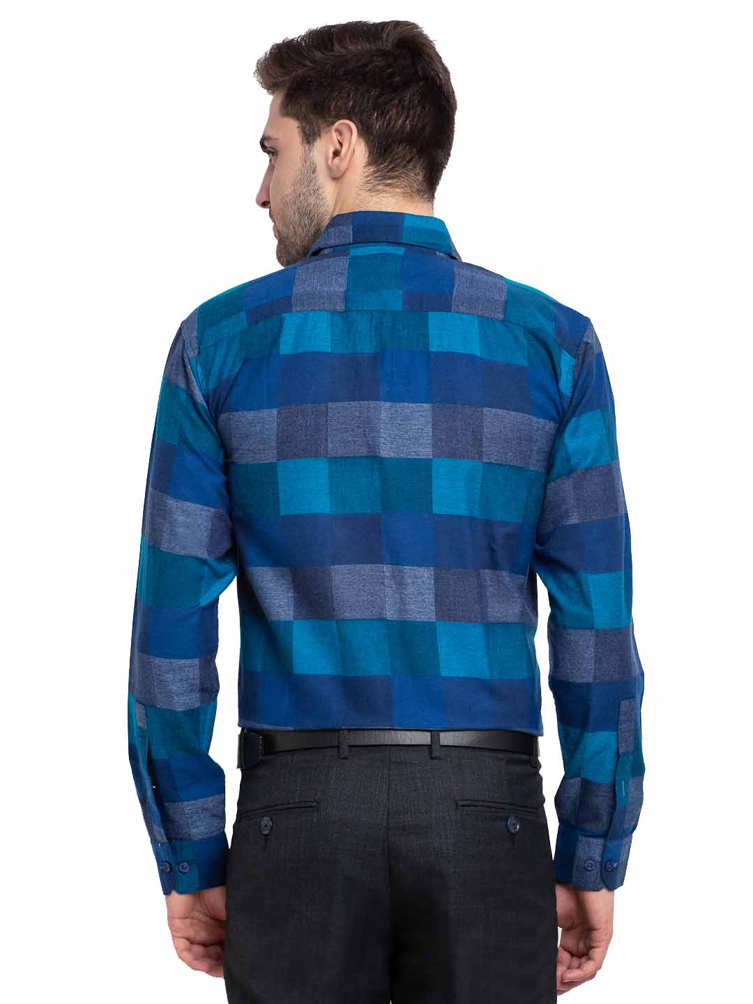 Indian Needle Blue Men's Checked Cotton Formal Shirt ( SF 787Blue )