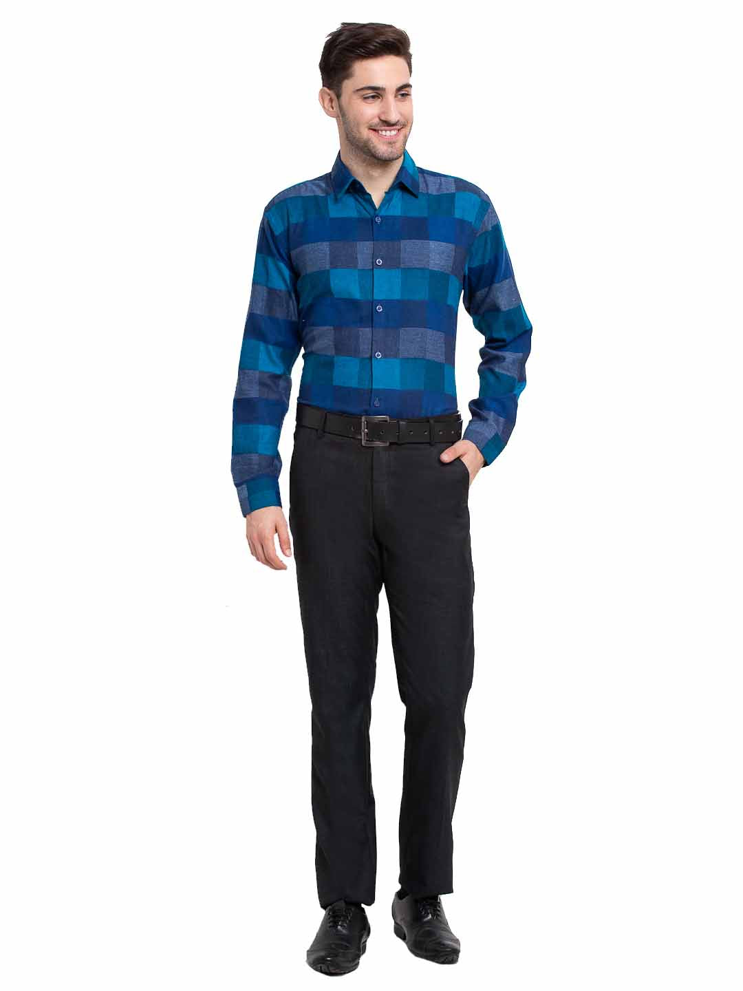 Indian Needle Blue Men's Checked Cotton Formal Shirt ( SF 787Blue )