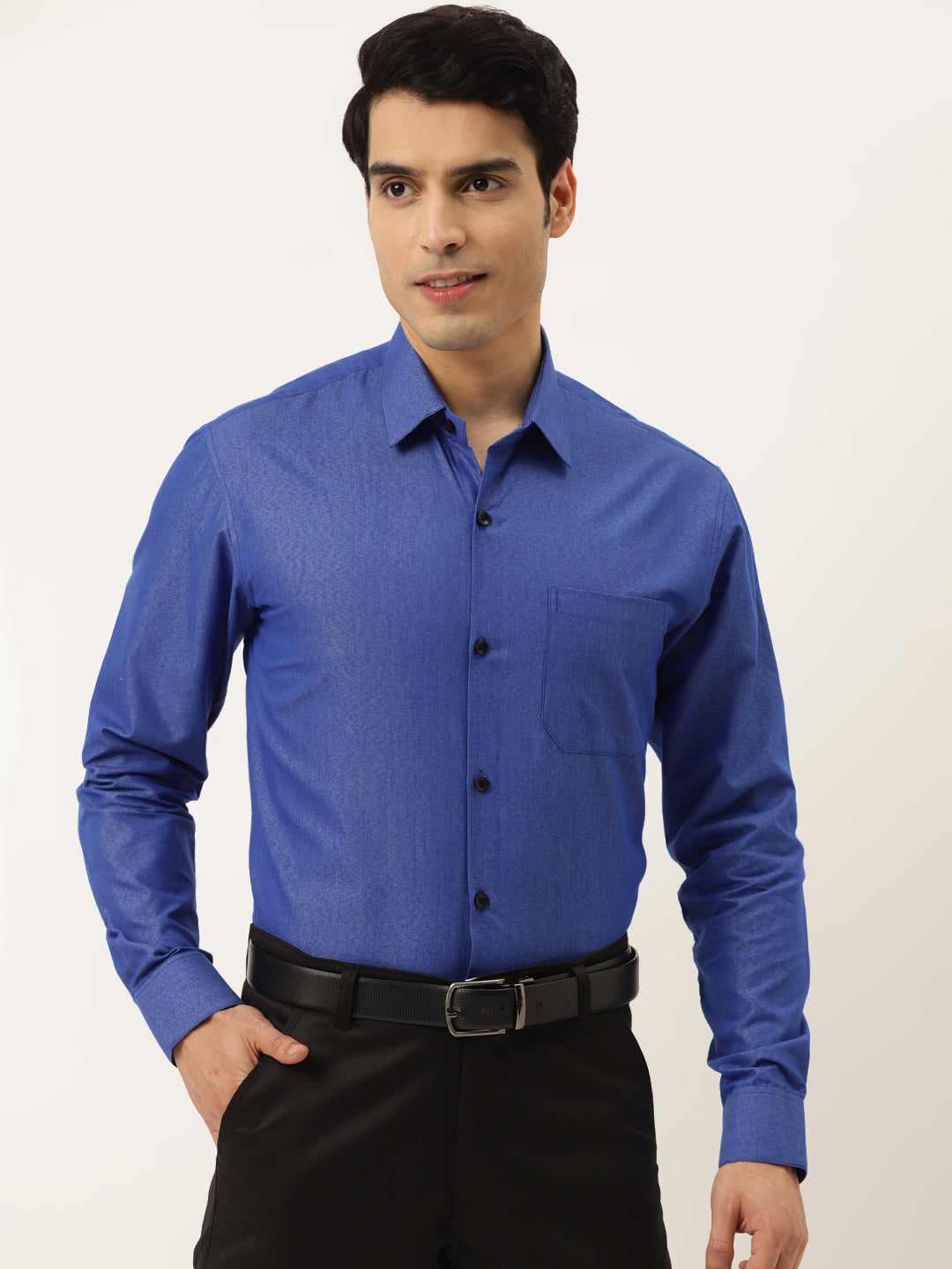 Indian Needle Men's Solid Formal Cotton Shirt ( SF 788Blue )