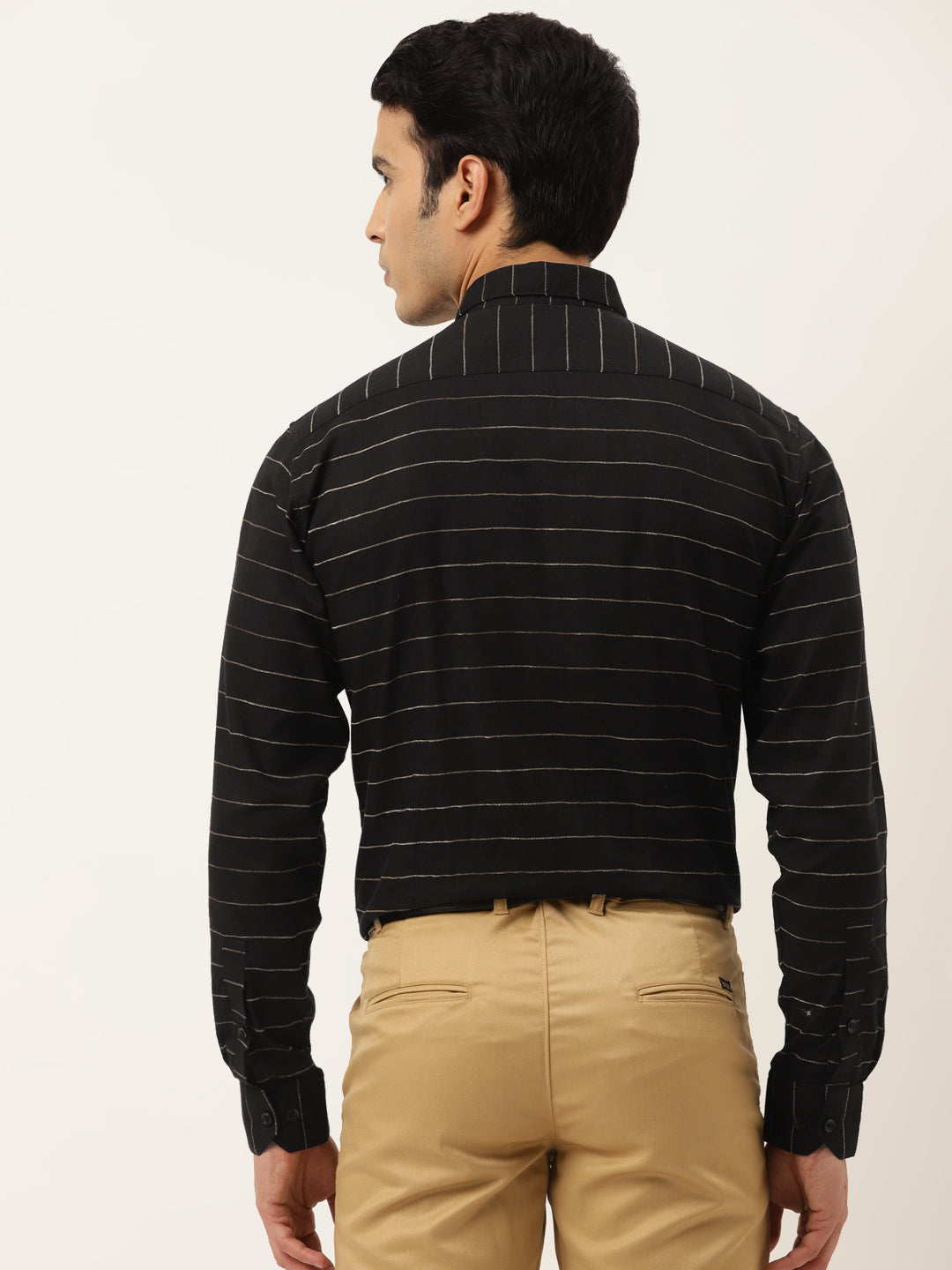 Indian Needle Men's Formal Cotton Horizontal Striped Shirt ( SF 790Black )