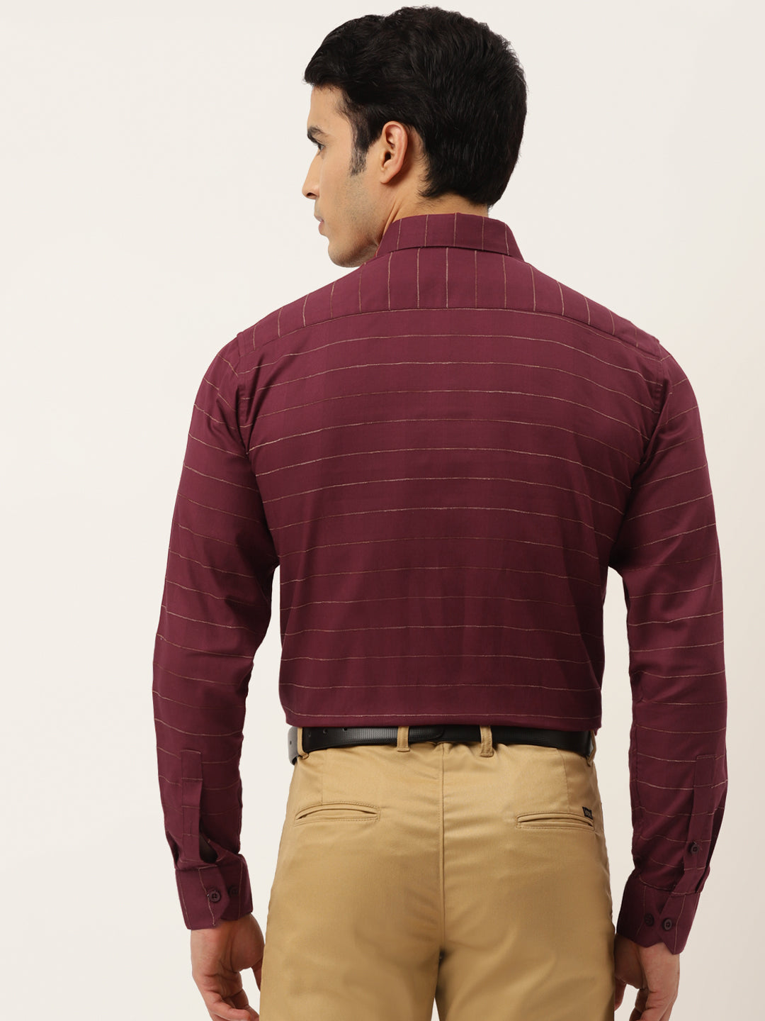 Indian Needle Men's Formal Cotton Horizontal Striped Shirt ( SF 790Maroon )