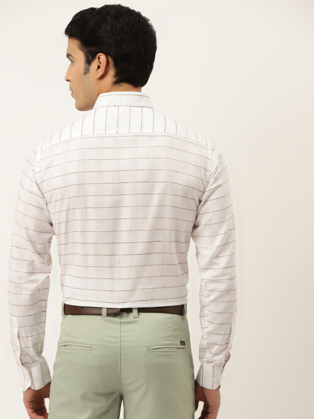 Indian Needle Men's Formal Cotton Horizontal Striped Shirt ( SF 790White )