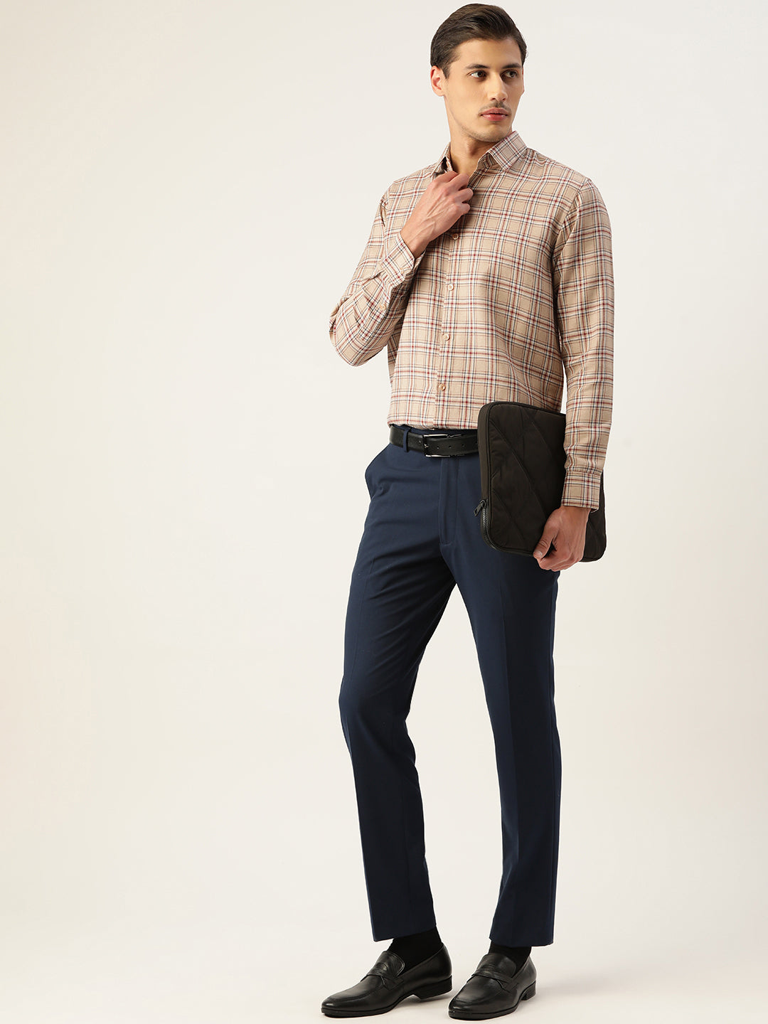 Indian Needle Men's Cotton Checked Formal Shirts ( SF 791Brown )