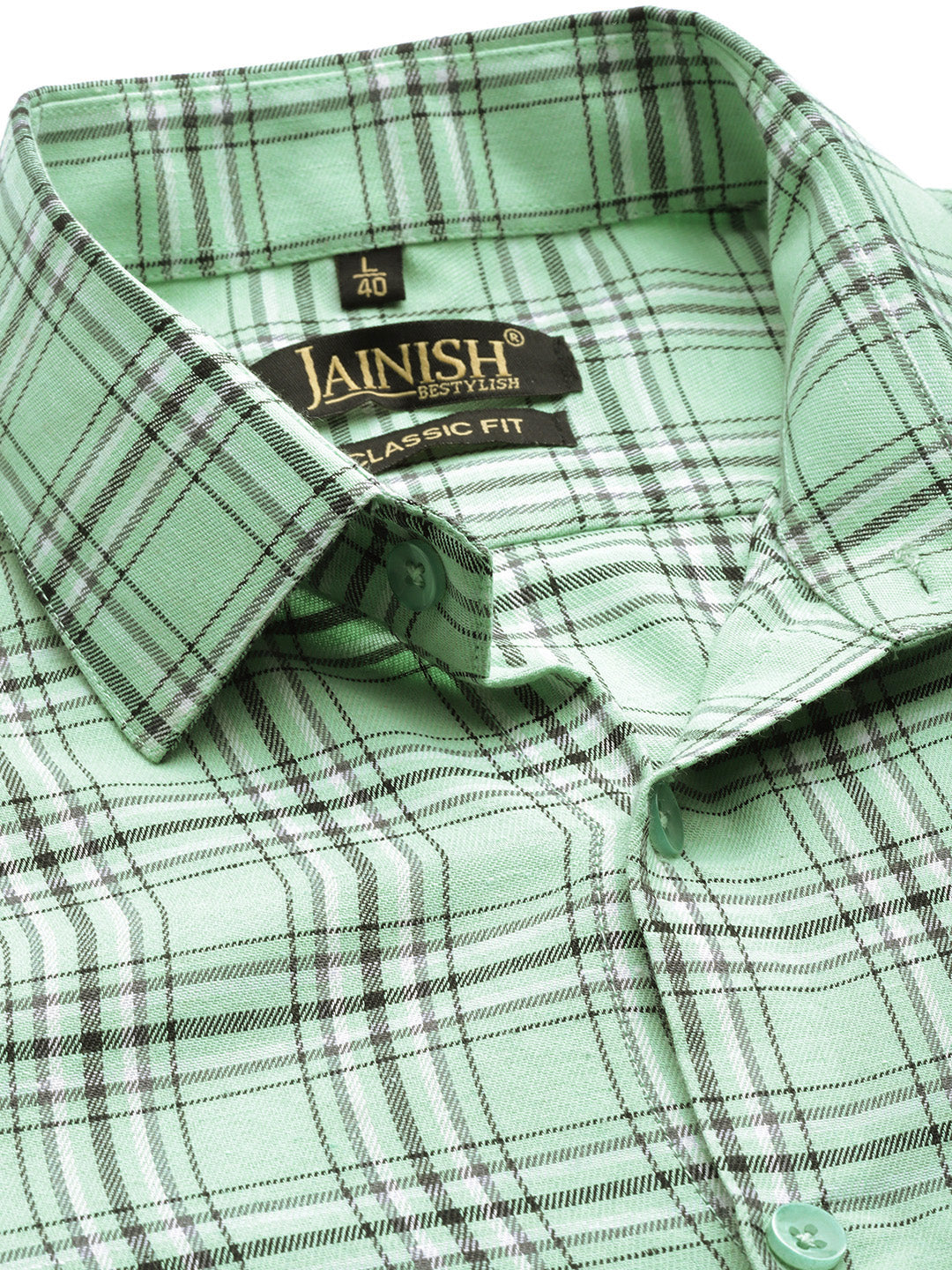 Indian Needle Men's Cotton Checked Formal Shirts ( SF 791Green )