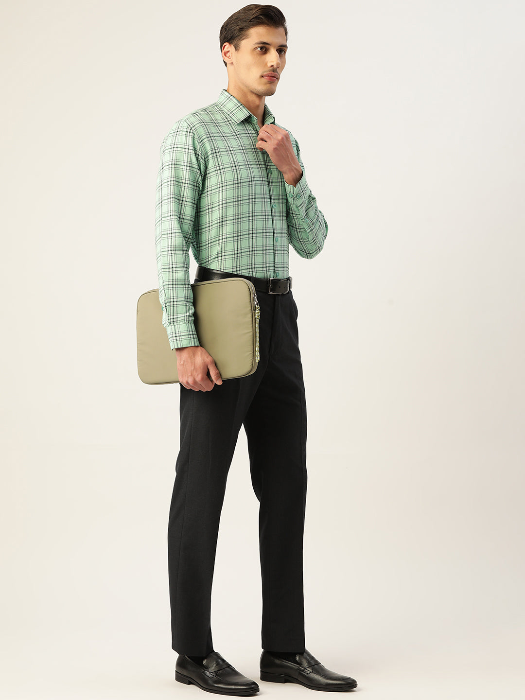 Indian Needle Men's Cotton Checked Formal Shirts ( SF 791Green )