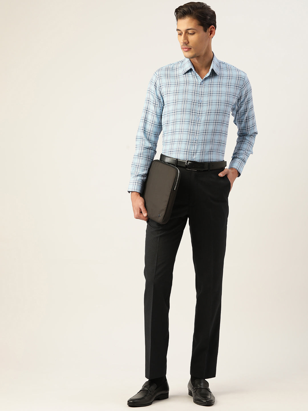Indian Needle Men's Cotton Checked Formal Shirts ( SF 791Sky )