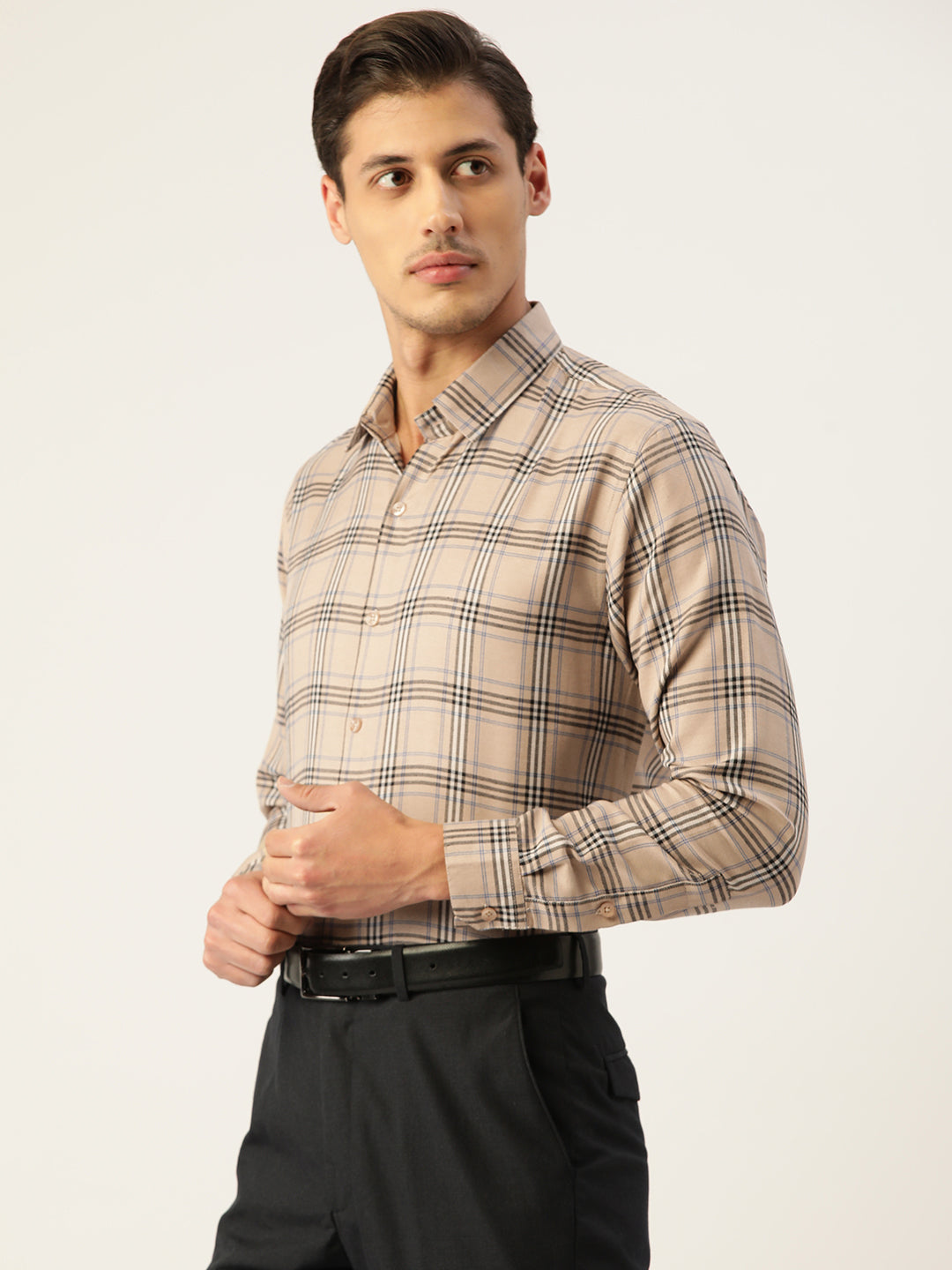Indian Needle Men's Cotton Checked Formal Shirts ( SF 793Brown )