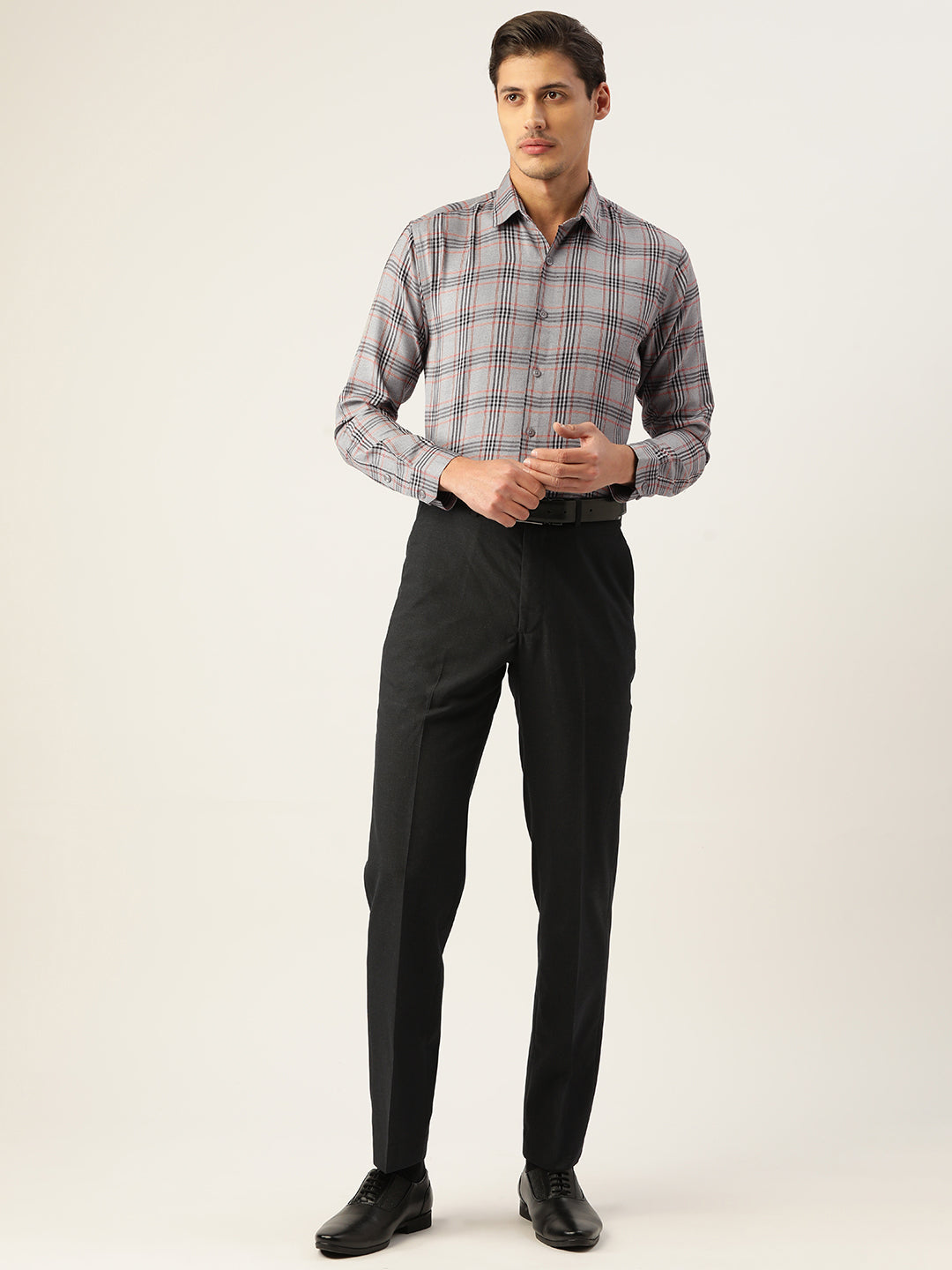 Indian Needle Men's Cotton Checked Formal Shirts ( SF 793Grey )