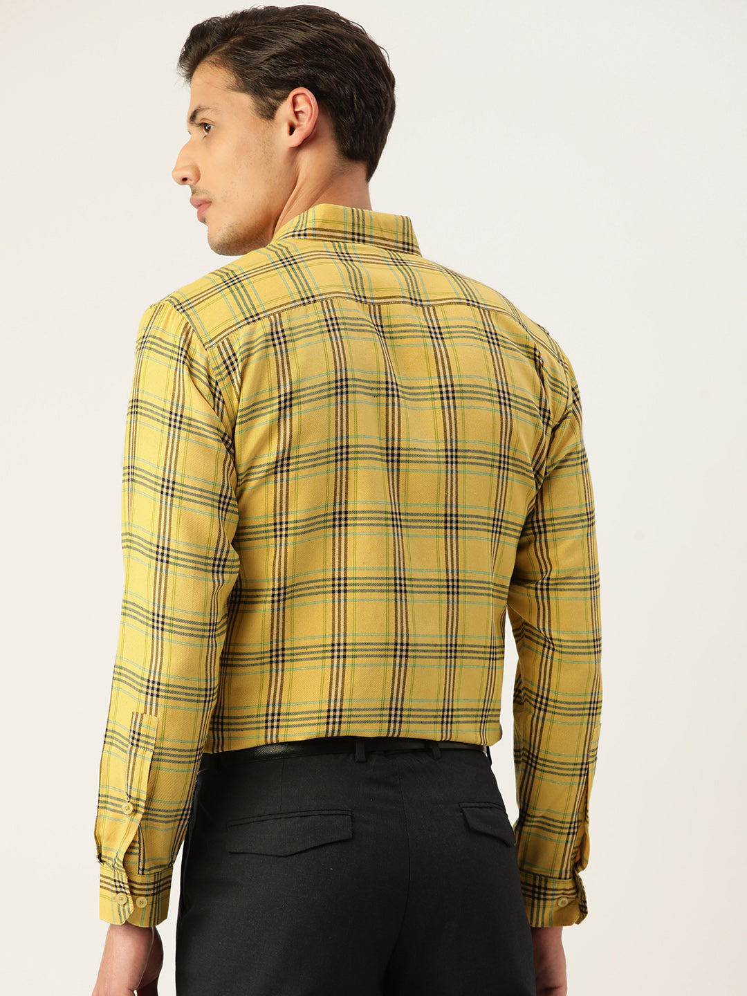 Indian Needle Men's Cotton Checked Formal Shirts ( SF 793Yellow )