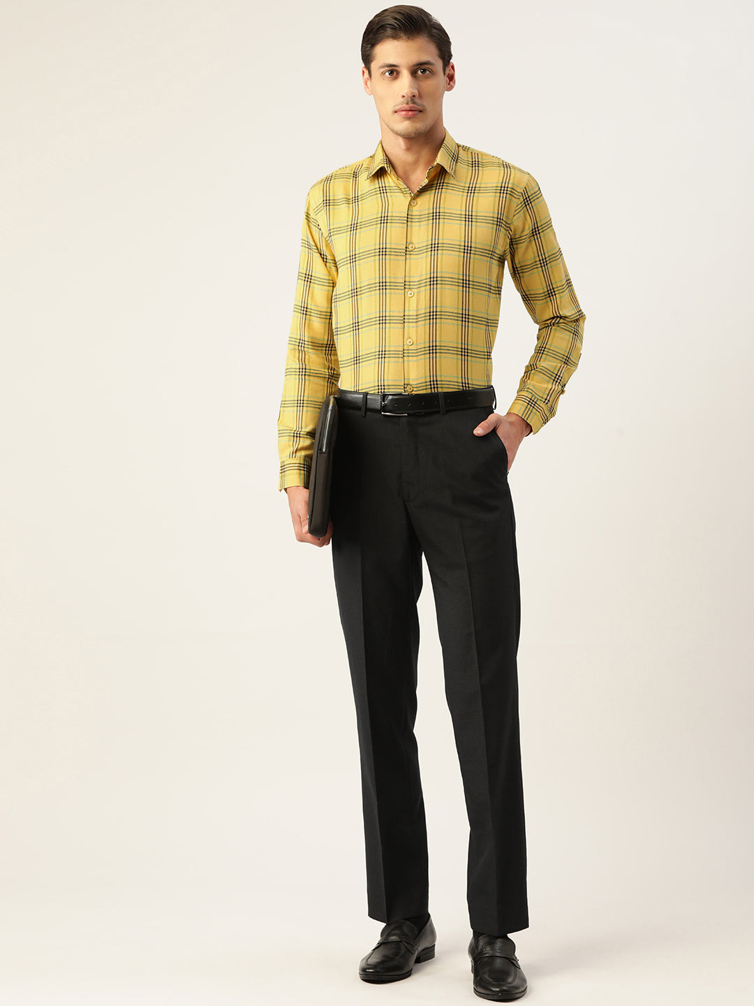 Indian Needle Men's Cotton Checked Formal Shirts ( SF 793Yellow )