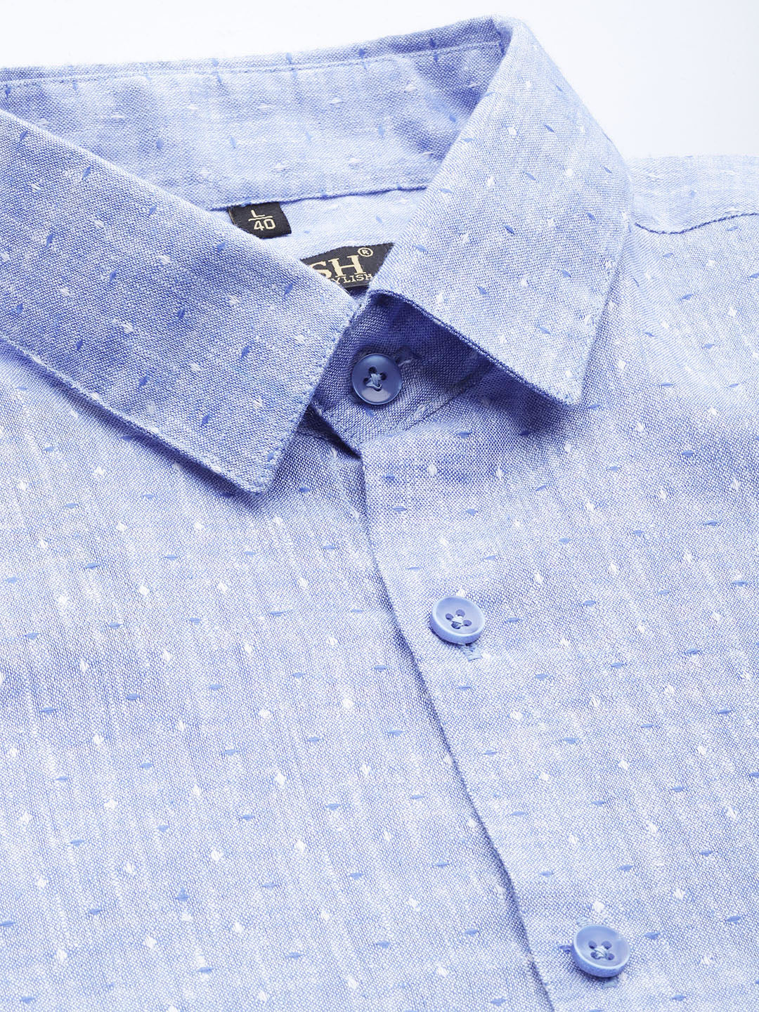 Indian Needle Men's Linen Cotton Polka Dots Formal Shirts ( SF 794Blue )