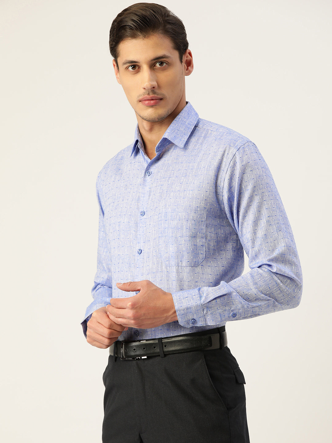 Indian Needle Men's Linen Cotton Polka Dots Formal Shirts ( SF 794Blue )