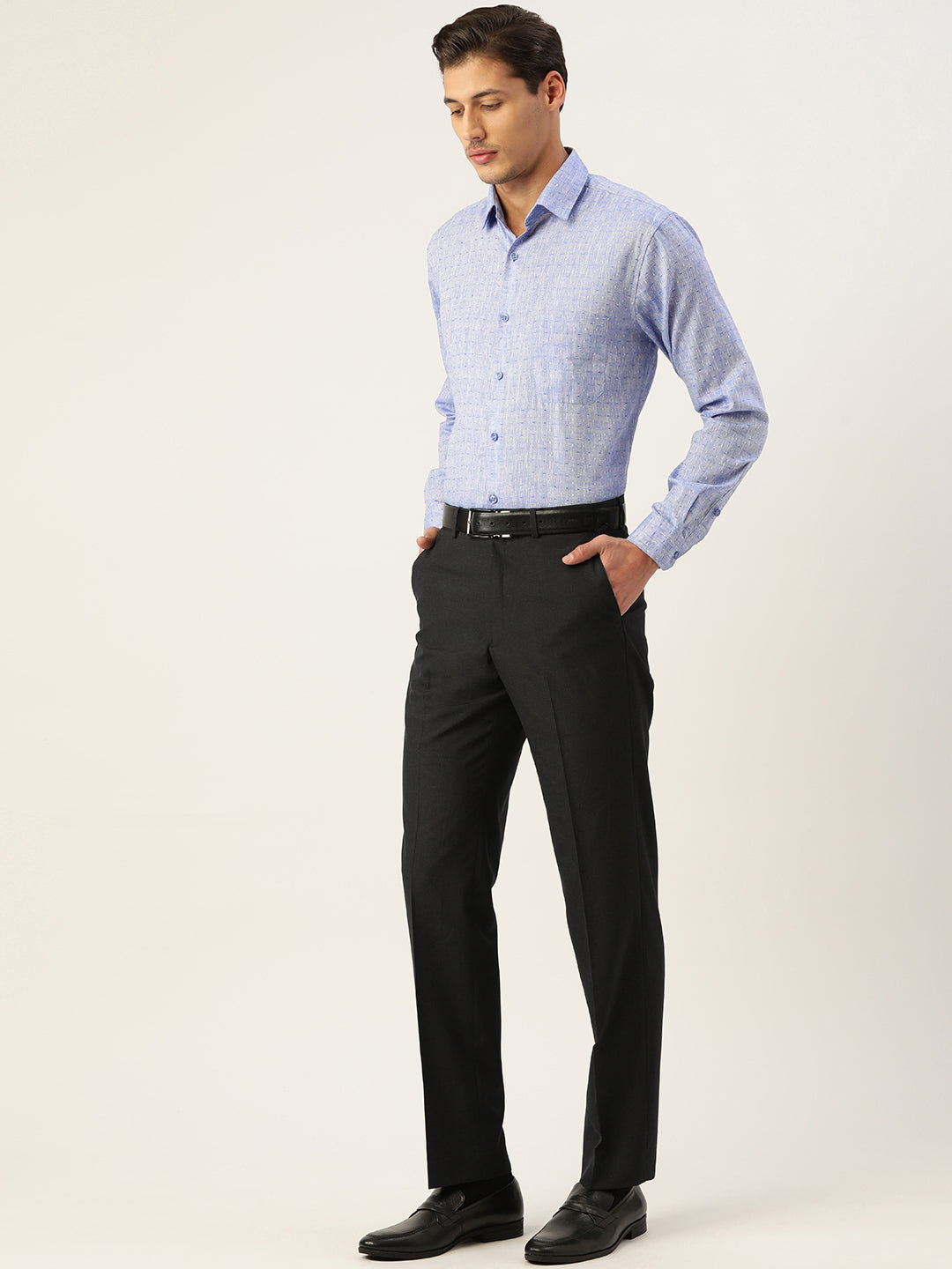 Indian Needle Men's Linen Cotton Polka Dots Formal Shirts ( SF 794Blue )