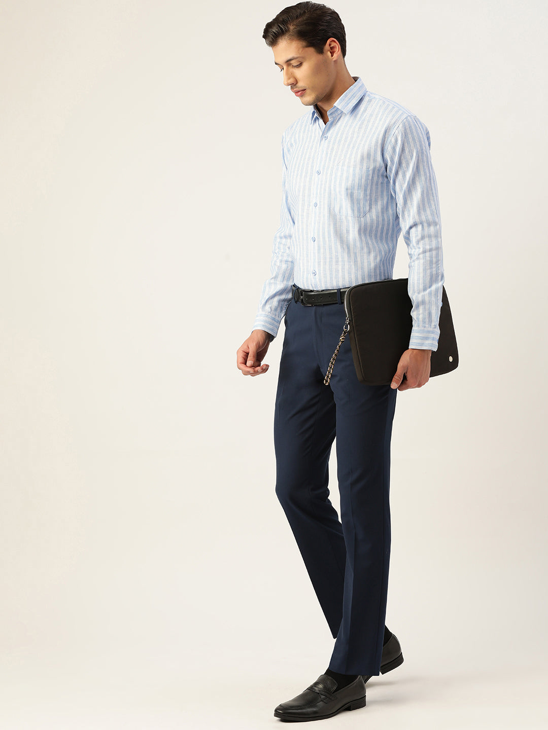 Indian Needle Men's Cotton Striped Formal Shirts ( SF 795Light-Blue )