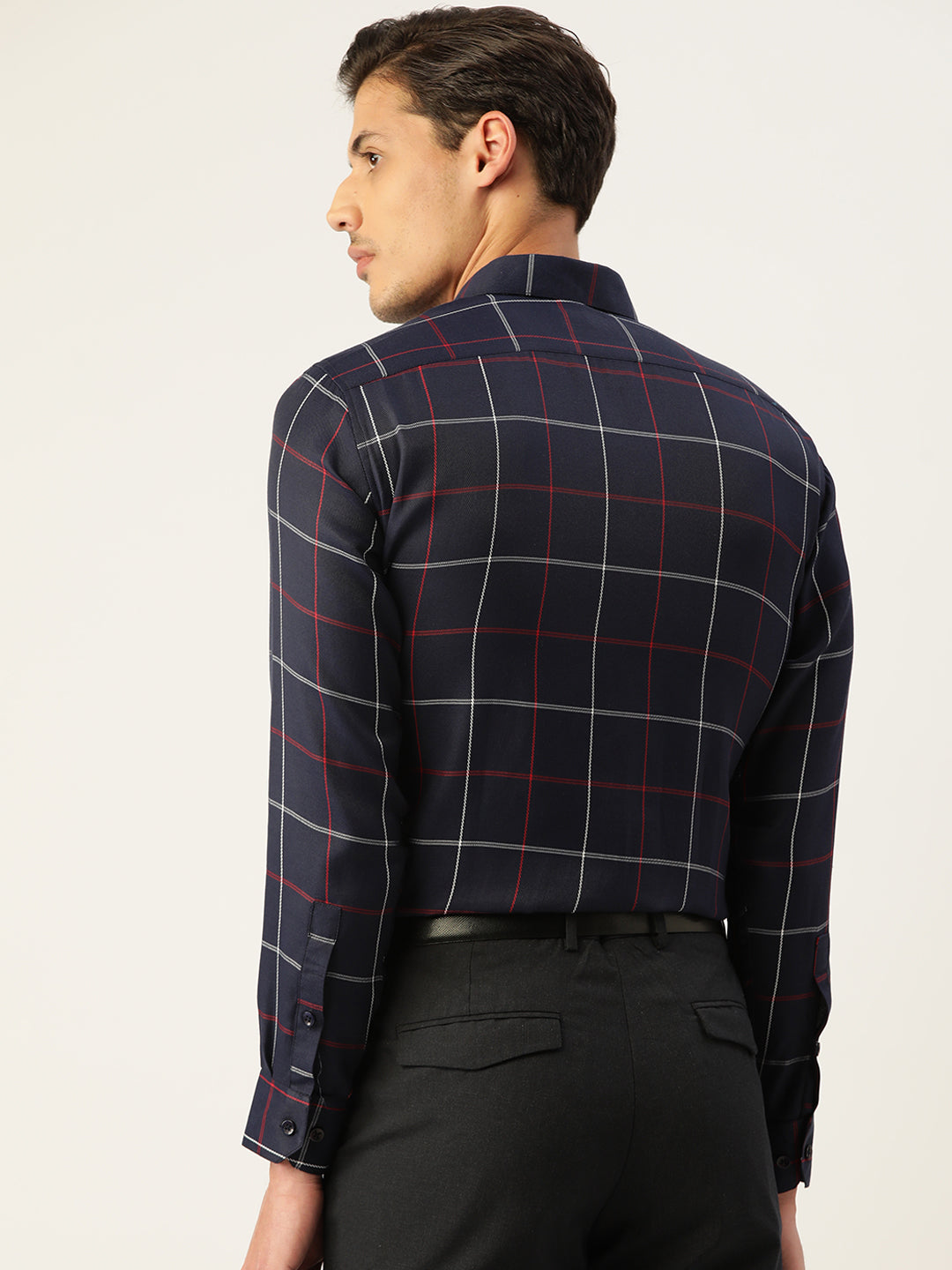 Indian Needle Men's Cotton Checked Formal Shirts ( SF 797Navy )