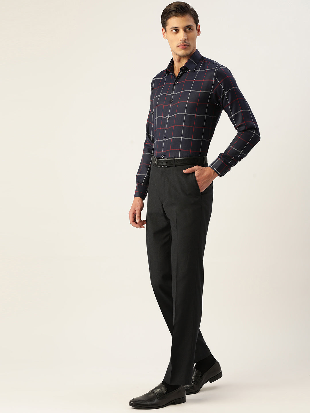 Indian Needle Men's Cotton Checked Formal Shirts ( SF 797Navy )
