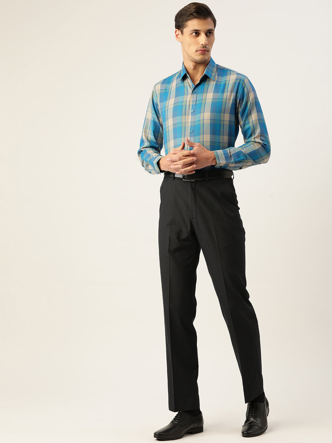 Indian Needle Men's Cotton Checked Formal Shirts ( SF 798Sky )