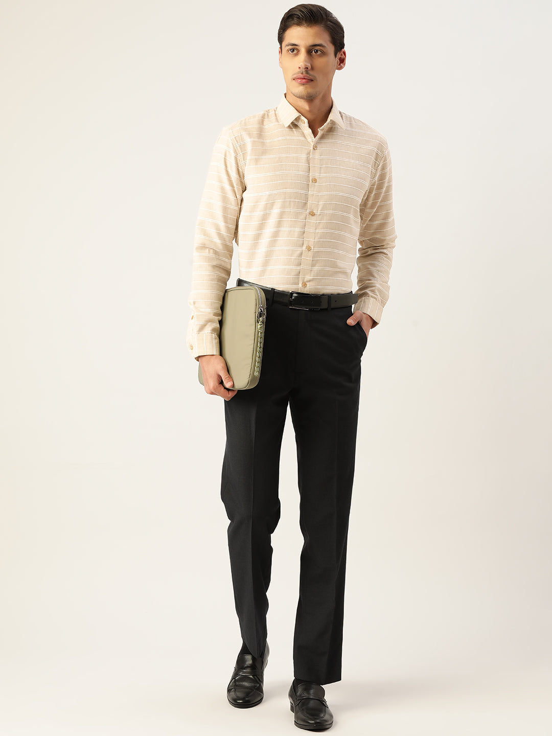 Indian Needle Men's Cotton Striped Formal Shirts ( SF 799Cream )