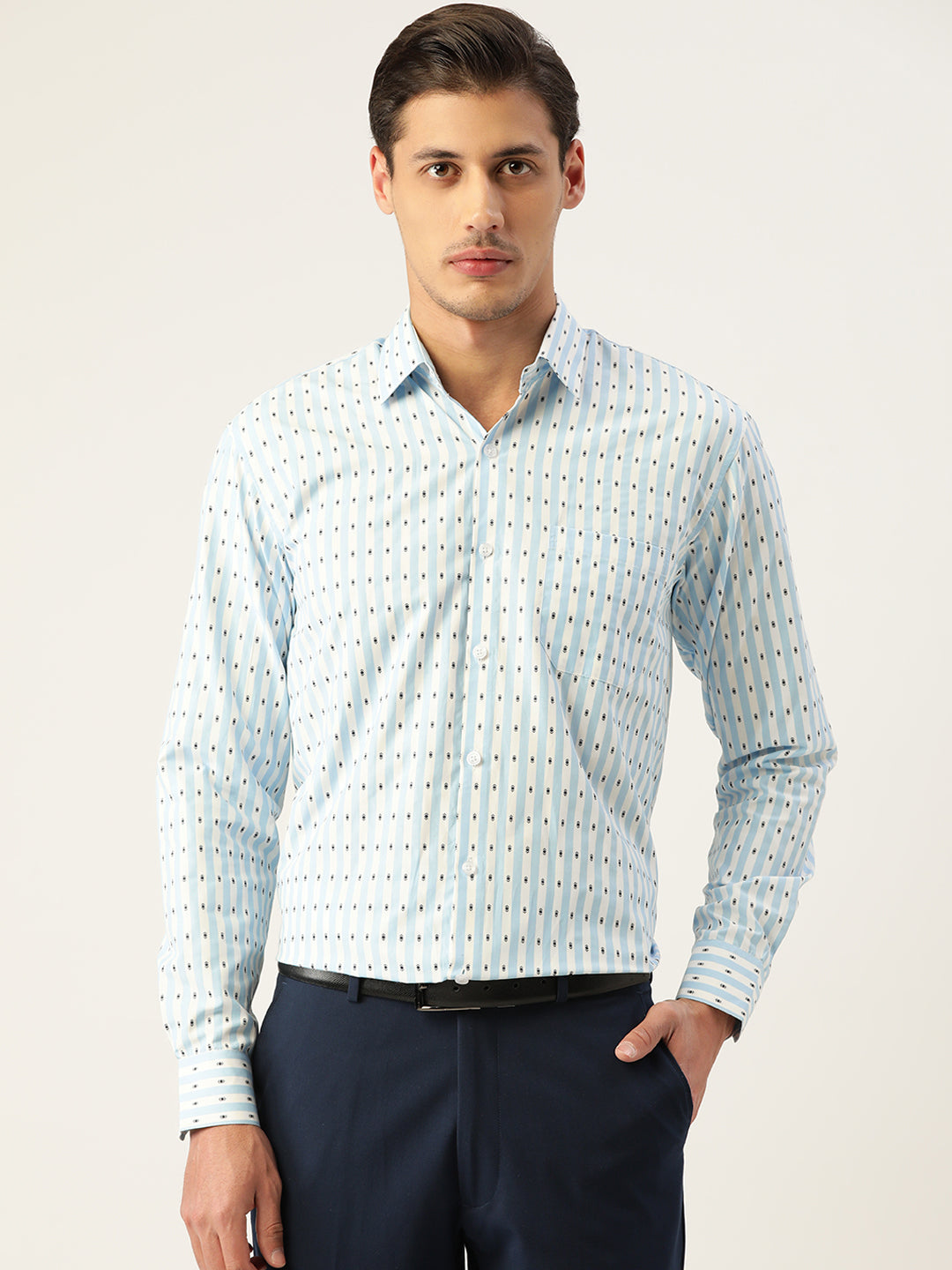 Indian Needle Men's Cotton Striped Formal Shirts ( SF 801Sky )