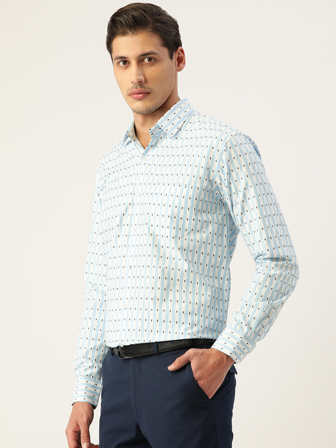 Indian Needle Men's Cotton Striped Formal Shirts ( SF 801Sky )